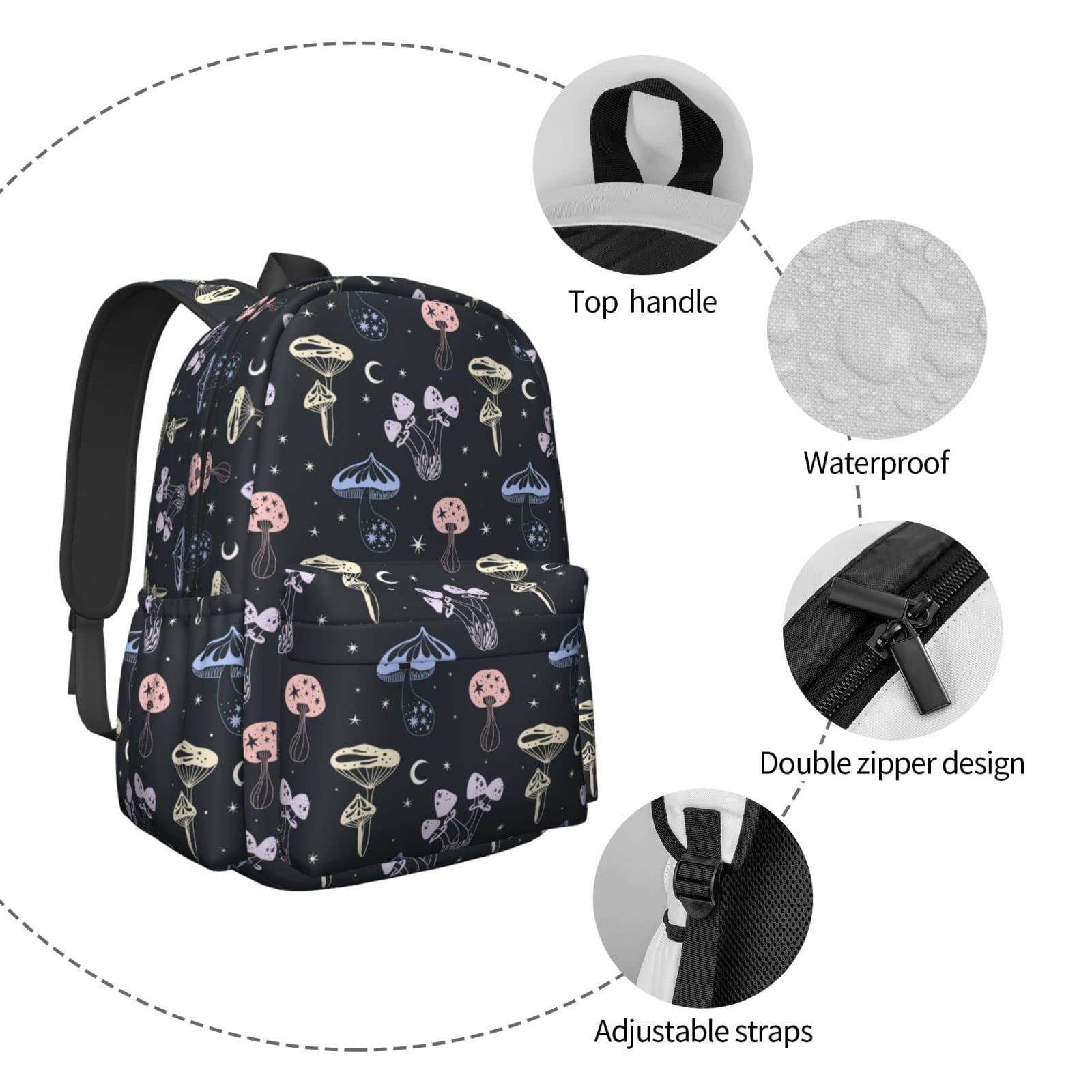 Pastel Space Mushroom Backpack - Large Lightweight Laptop Backpack for School, Travel & Work | Stylish Daypack for Teens, Kids, Boys & Girls | Perfect for College, Commuting & Outdoor Adventures