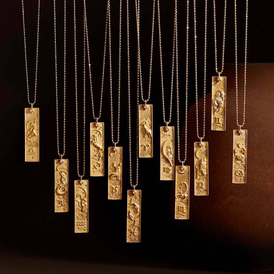 Zodiac Sign Pendant Necklace for Women - 14K Gold Plated Rectangular Charm Necklace | Perfect for Birthday Gifts, Anniversary & Daily Wear | JN3474