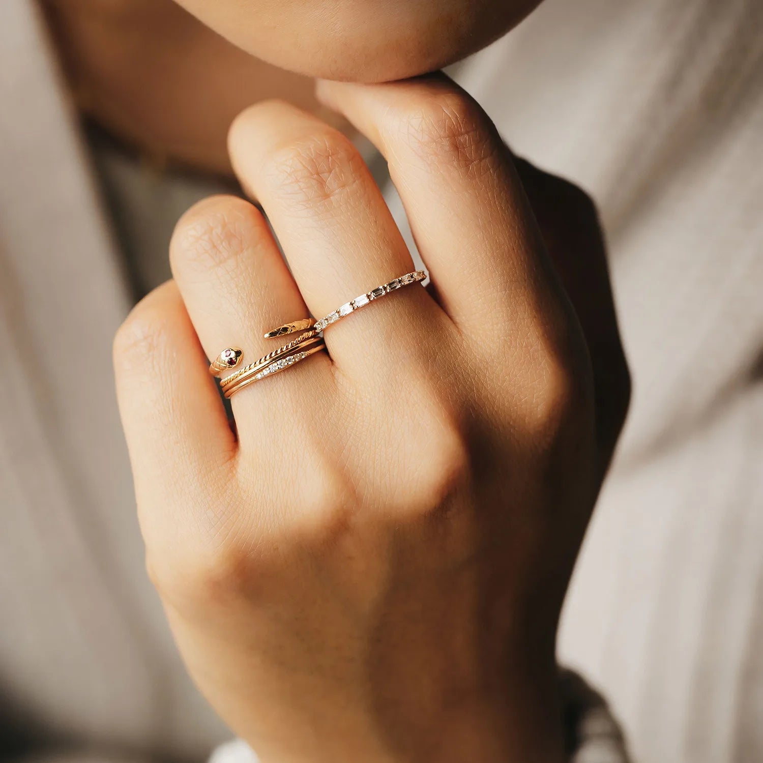 14K Rose Gold Moirai Ring with White Diamonds - Elegant Jewelry for Women, Perfect for Weddings, Anniversaries & Special Occasions