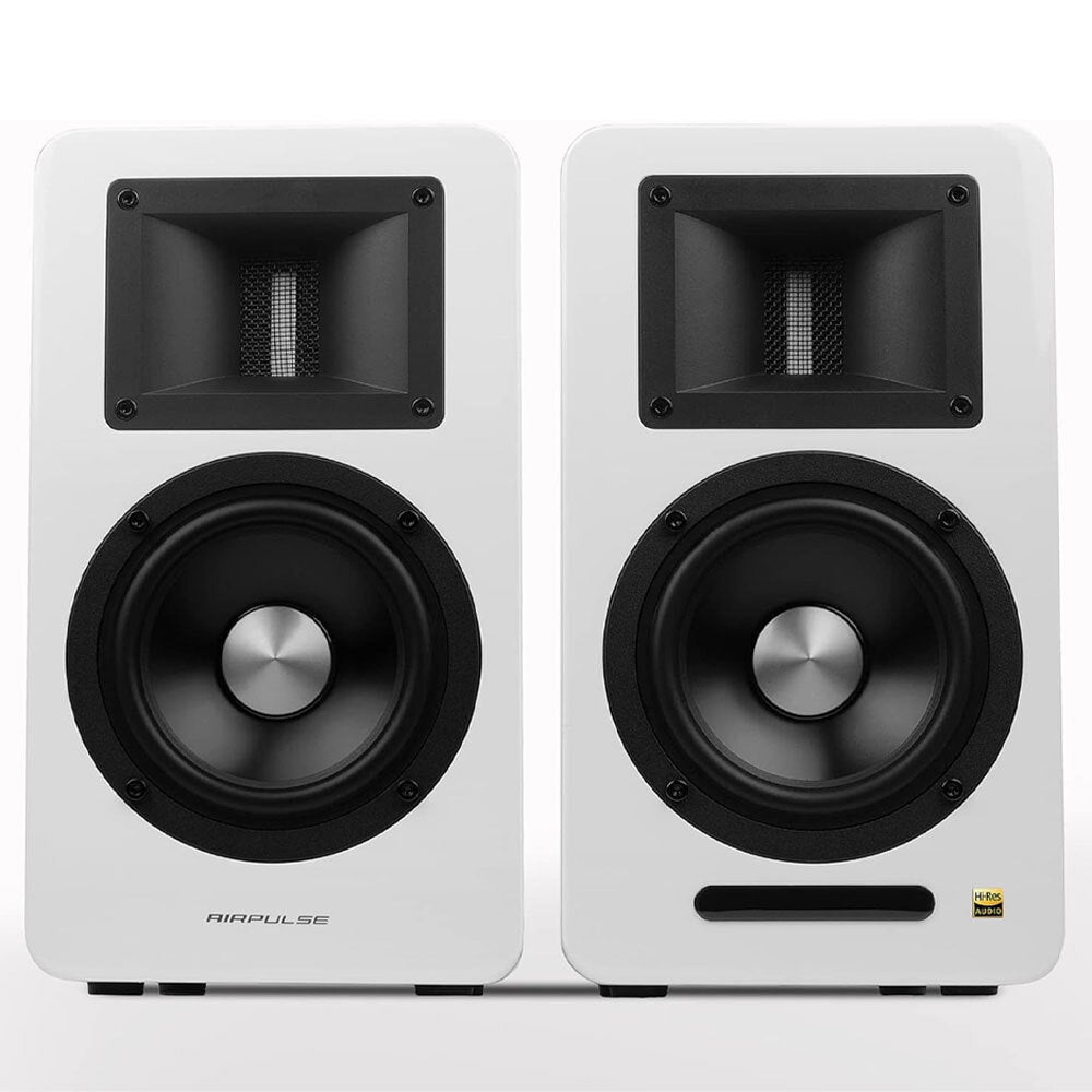 Airpulse A100 Wireless Bluetooth Bookshelf Speakers - HiFi Stereo Sound, 2.0 Active Studio Monitor for Home Audio, White - Perfect for Living Room, Bedroom & Home Theater Systems