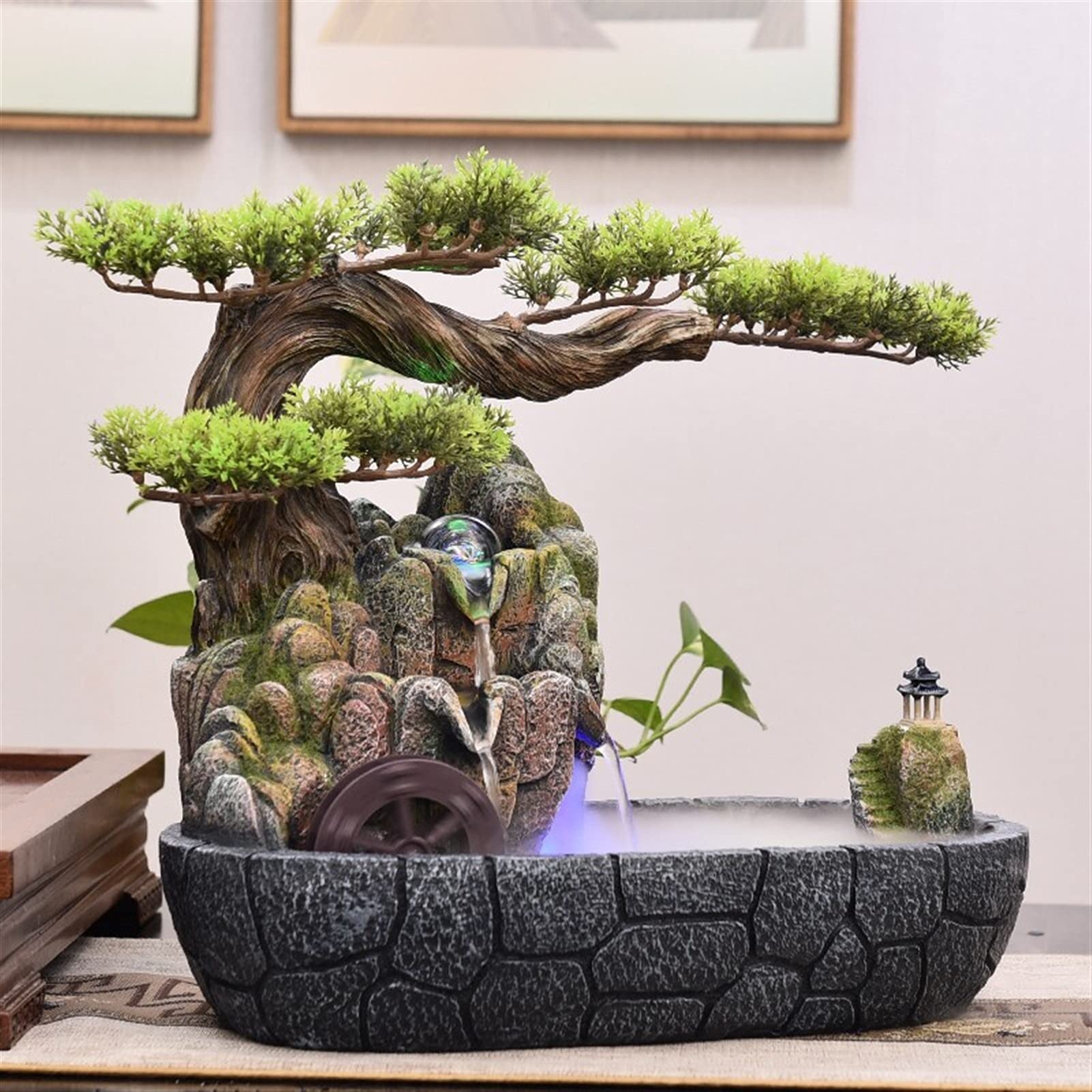 Indoor Tabletop Fountain - Creative Resin Rockery Waterfall with Humidifier | Zen Office Desk Decor for Meditation & Stress Relief | Perfect for Home, Office, or Spa Relaxation