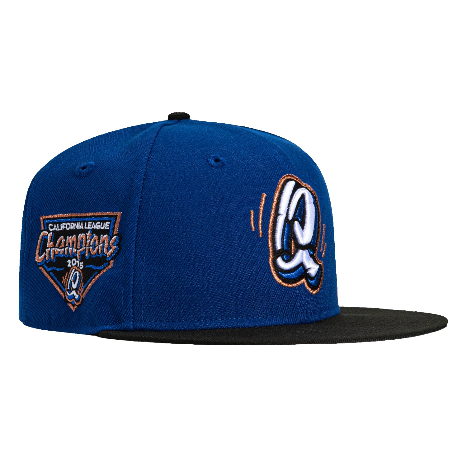 New Era 59Fifty Rancho Cucamonga Quakes 2015 California League Champions Patch Hat - Royal & Black - Official Baseball Cap for Sports Fans & Collectors