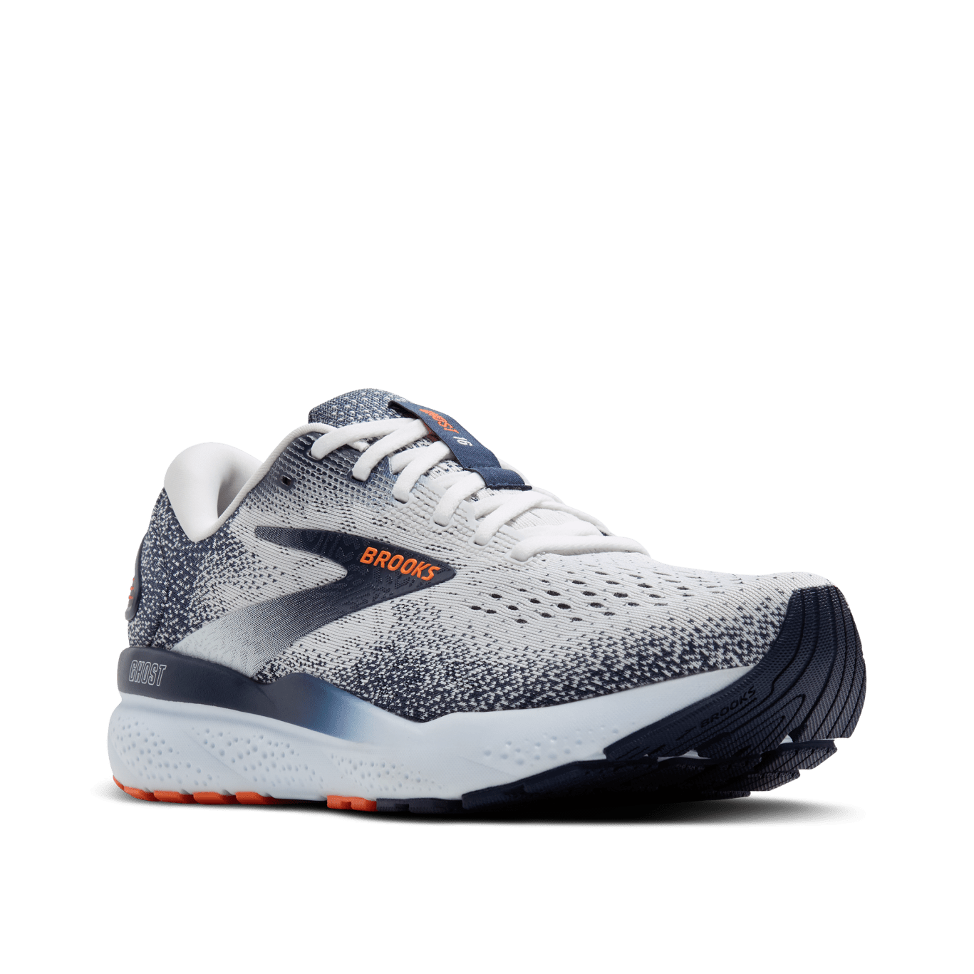 Brooks Ghost 16 Men's Running Shoes - White/Peacoat/Orange Colorway (D Width) | Lightweight Cushioned Sneakers for Road Running, Jogging & Gym Workouts