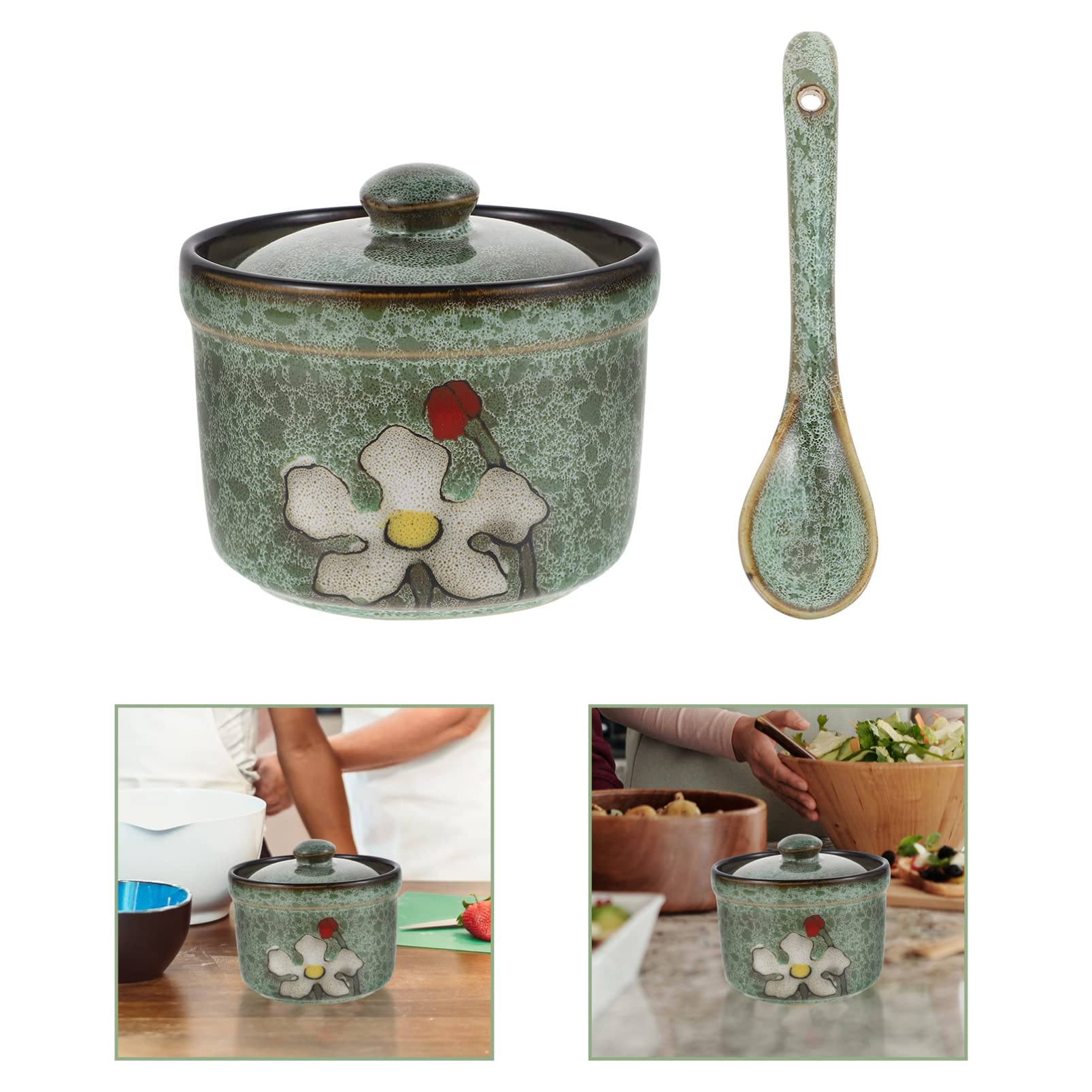 Ceramic Spice Jars Set - 4-Piece Airtight Seasoning Storage Containers for Salt, Sugar & Condiments | Kitchen & Pantry Organization | Perfect for Home, Restaurant & Baking Use