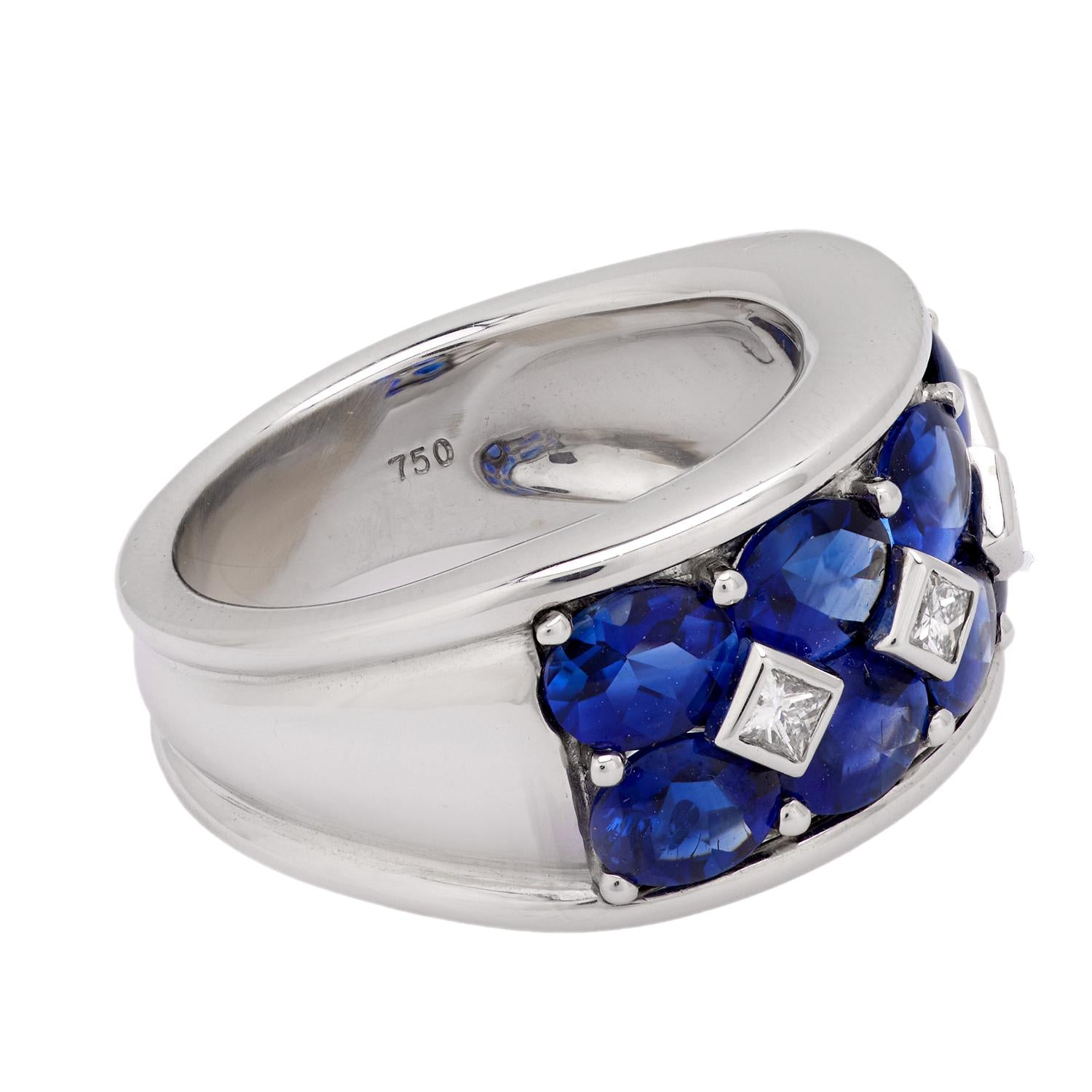 18K Gold Sapphire and Diamond Half Eternity Band Ring for Women - Elegant Wedding, Engagement, or Anniversary Jewelry Gift