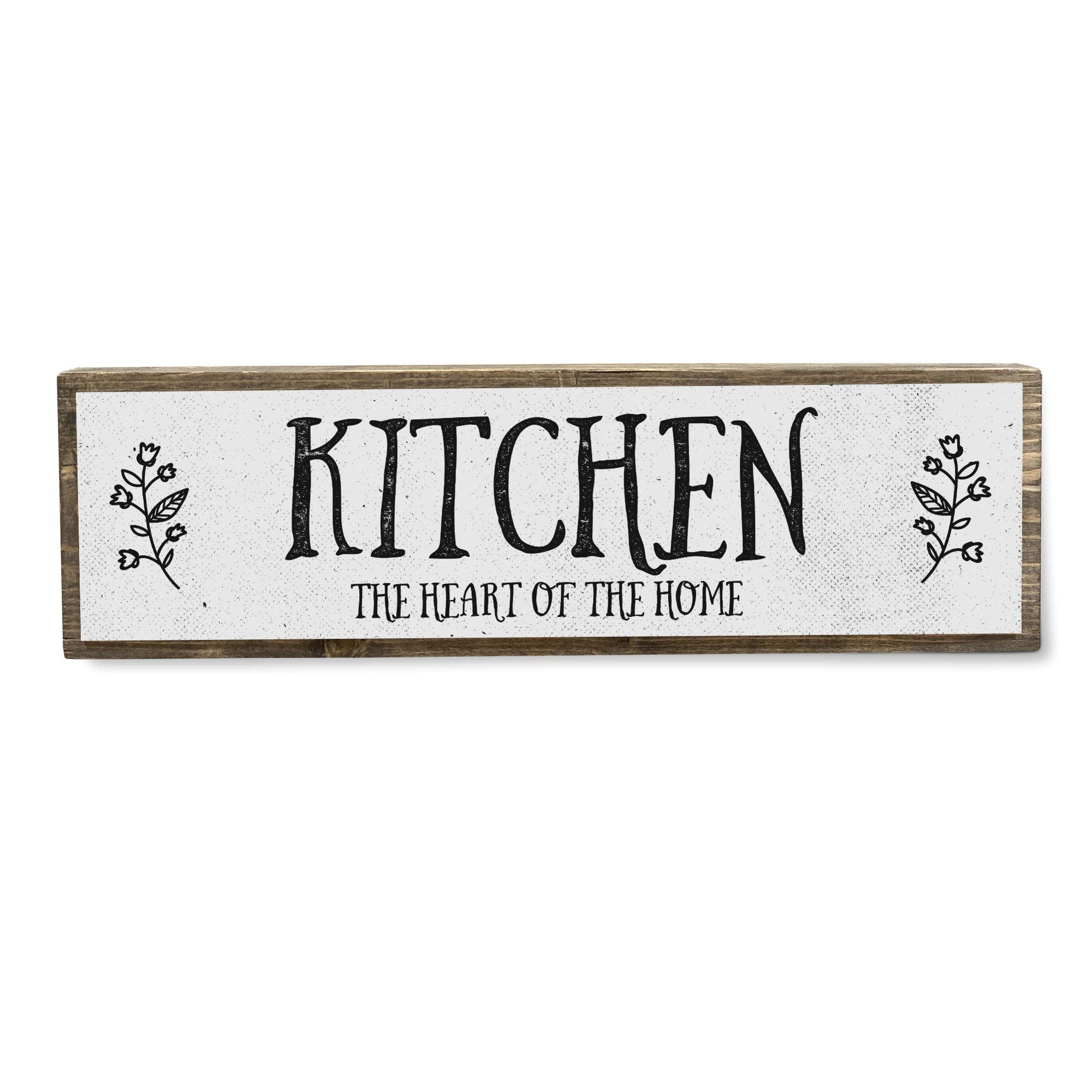 Kitchen Wood Signs - Medium Size Wood & Metal Wall Decor - 'Kitchen The Heart Of The Home' - Perfect for Farmhouse, Rustic & Modern Kitchens