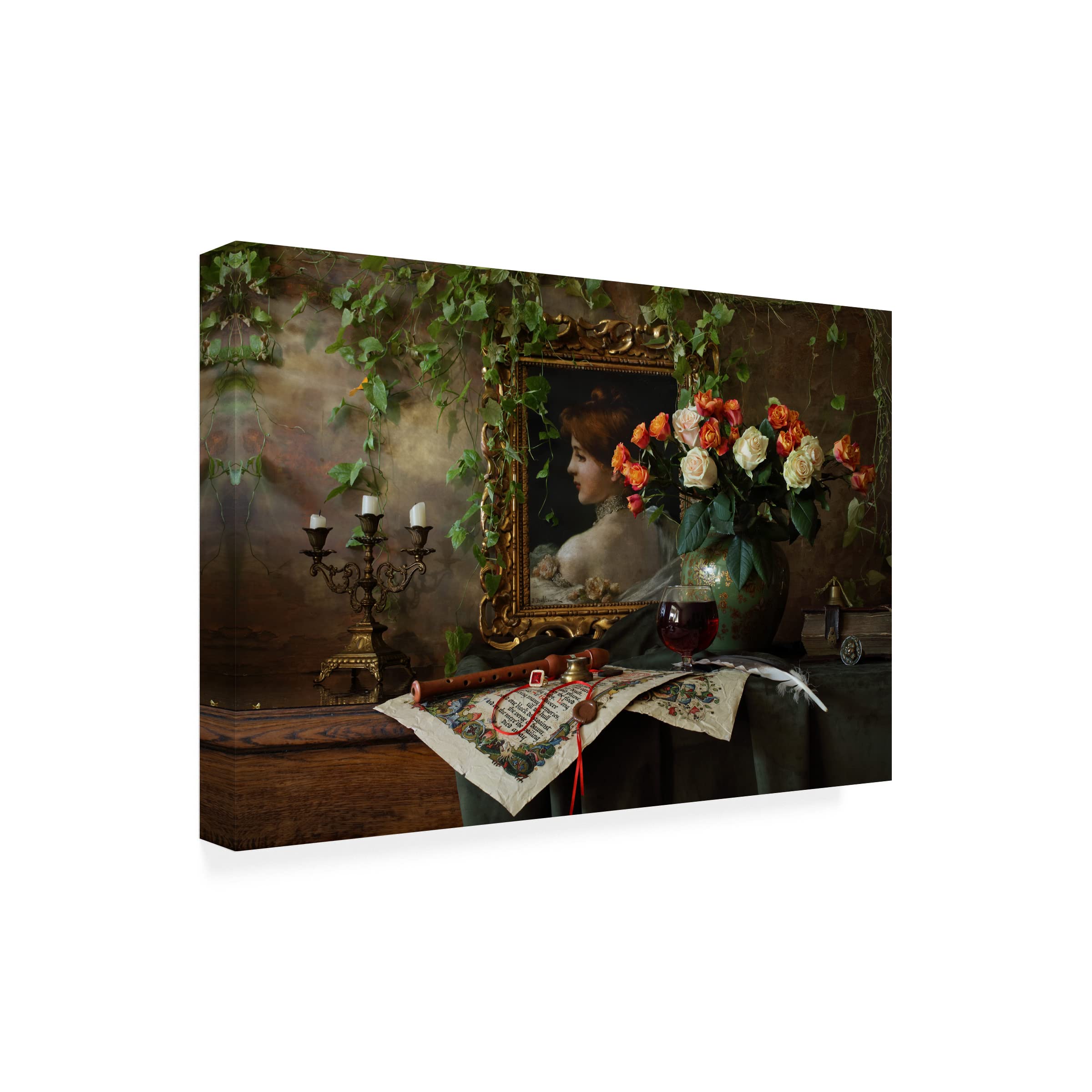 Still Life With Flowers And Picture Canvas Art Print by Andrey Morozov - Floral Wall Decor for Living Room, Bedroom & Office - Trademark Fine Art Collection