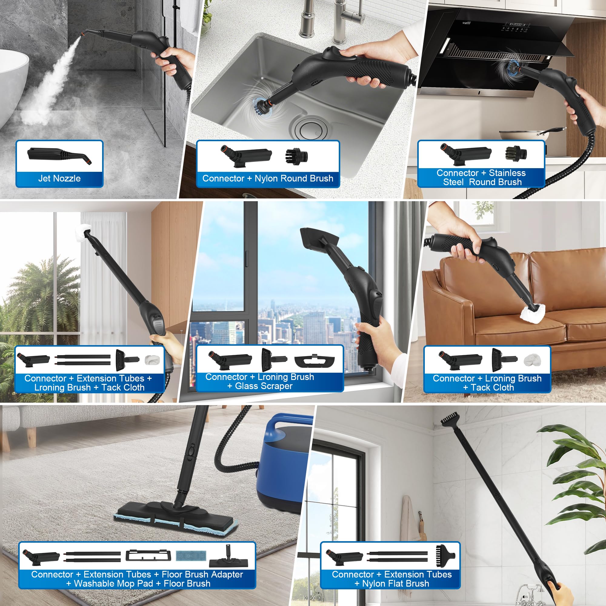 **Heavy Duty Multipurpose Steam Cleaner with 25 Accessories - Handheld Steamer for Floors, Upholstery, Car Detailing, Tile & Grout Cleaning - Perfect for Home, Office & Auto Deep Cleaning**