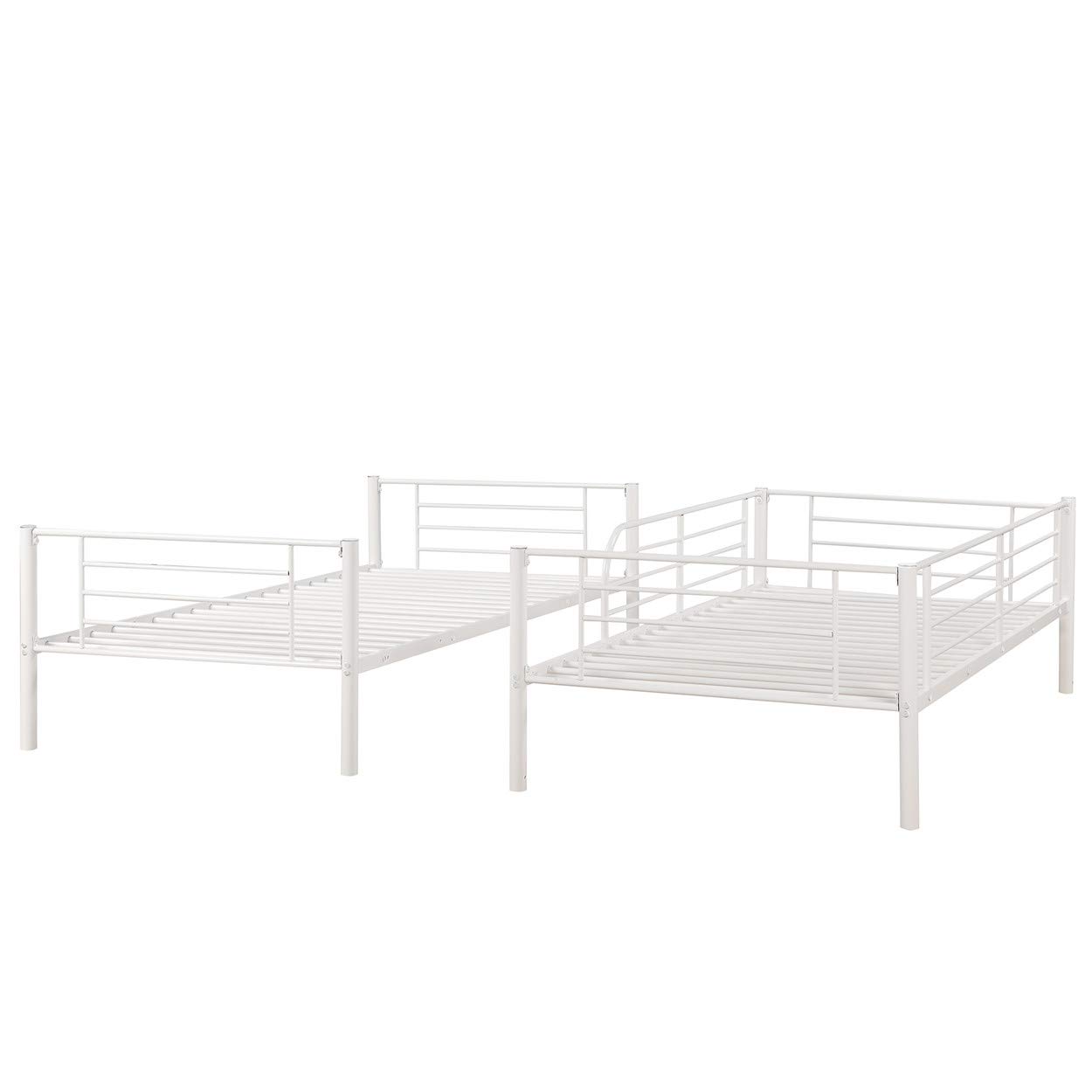 Sturdy Metal Twin Over Twin Bunk Bed Frame with Ladder & Safety Rail - No Box Spring Required (White) | Space-Saving Kids Bedroom Furniture for Siblings or Sleepovers