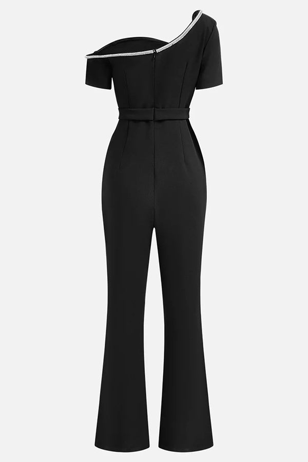 Stylish Solid Color Asymmetrical One-Shoulder Slim Waist Wide Leg Jumpsuit for Women | Perfect for Casual Outings, Parties & Summer Vacations