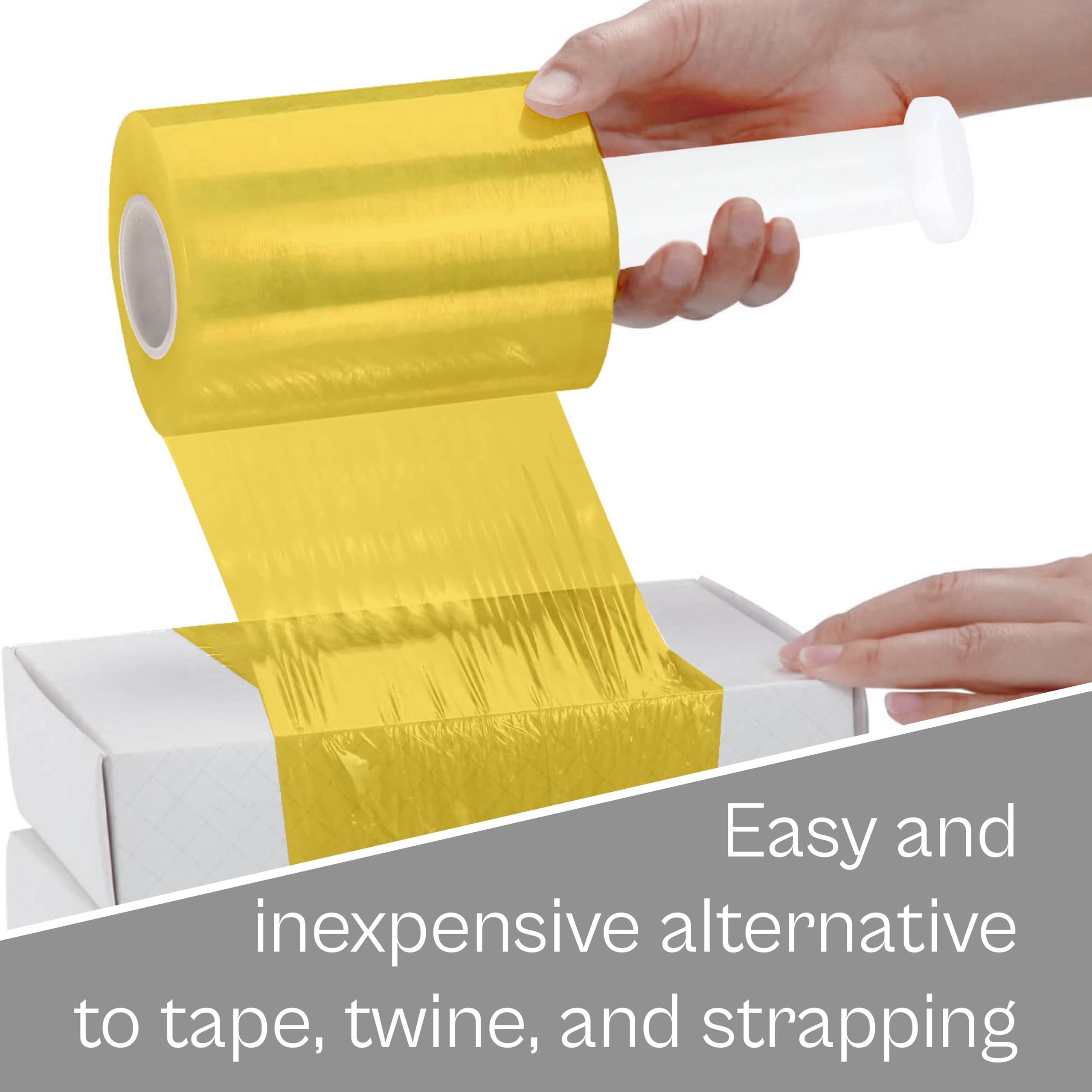 PSBM Yellow Mini Stretch Wrap with Plastic Handle - 24 Pack, 5 Inch x 1000 Feet, 80 Gauge Color Coded Plastic Cling Film Rolls for Shipping, Storing & Securing Pallets - Ideal for Warehouse, Logistics & Industrial Packaging