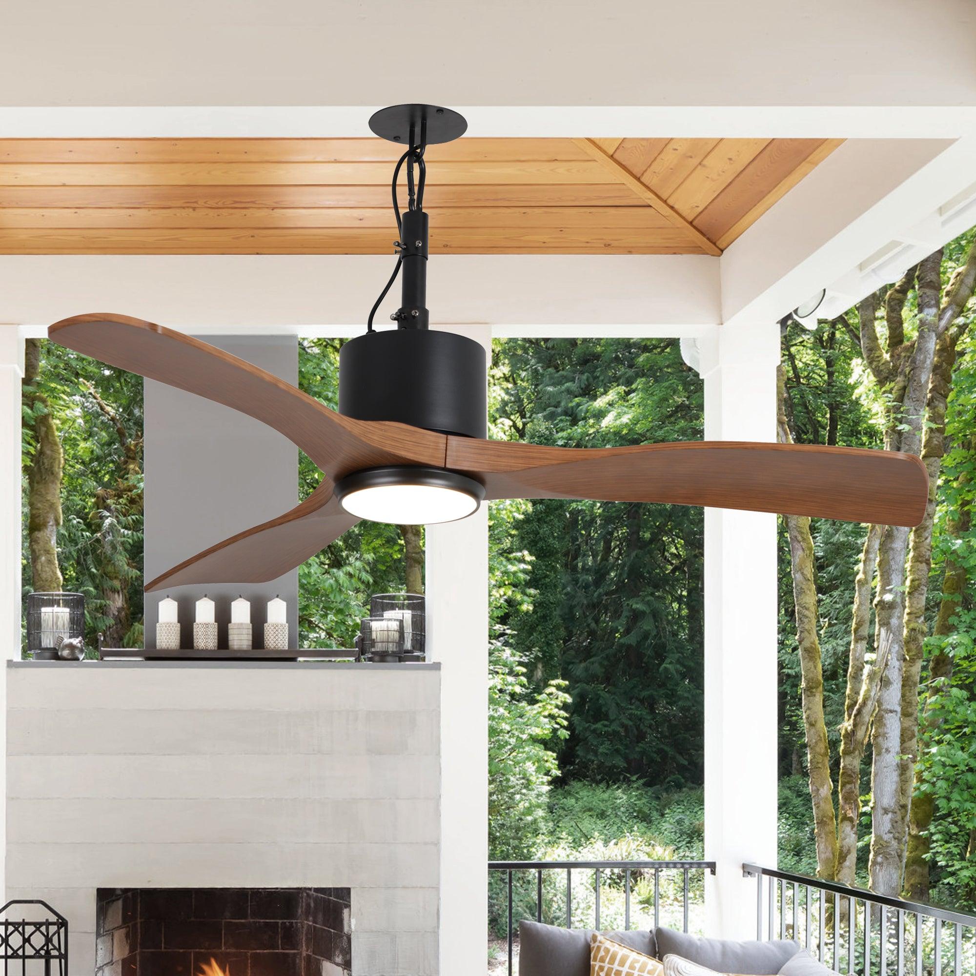 42 Inch IP65 Rated Outdoor Ceiling Fan with LED Light - Modern Black Design, Dniester DC Motor, Hanging Buckle & Downrod - Perfect for Patio, Deck, Pergola and Outdoor Living Spaces