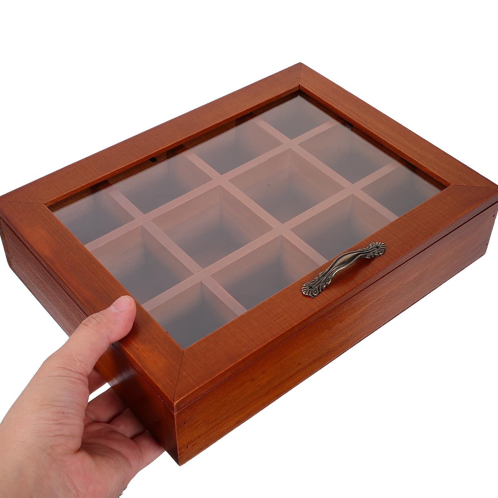 Premium Wooden Tea Box Organizer with Acrylic Window Lid - 12 Compartment Tea Bag Storage Chest for Coffee, Sugar, Sweeteners & Creamer (10.24 x 7.68 x 2.36 Inches) - Perfect for Kitchen Countertop, Pantry Organization & Gift Giving