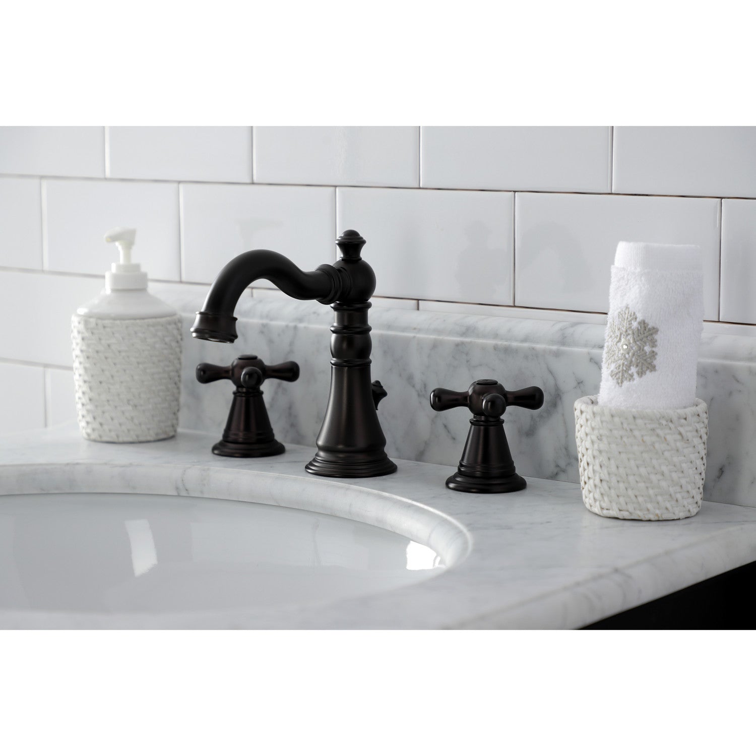 American Classic FSC1975AAX Oil Rubbed Bronze Widespread Bathroom Faucet - 2 Handle 3 Hole Deck Mount with Pop Up Drain - Perfect for Modern Bathroom Vanities and Sink Upgrades