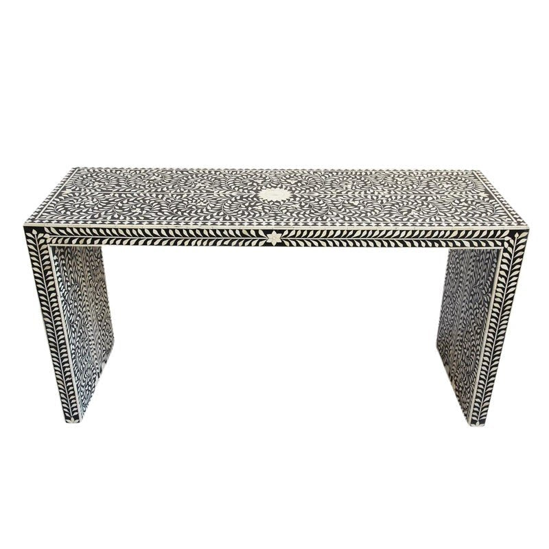 Handmade Black and White Bone Inlay Console Table - Elegant Entryway Furniture for Hallway, Foyer & Living Room Decor
