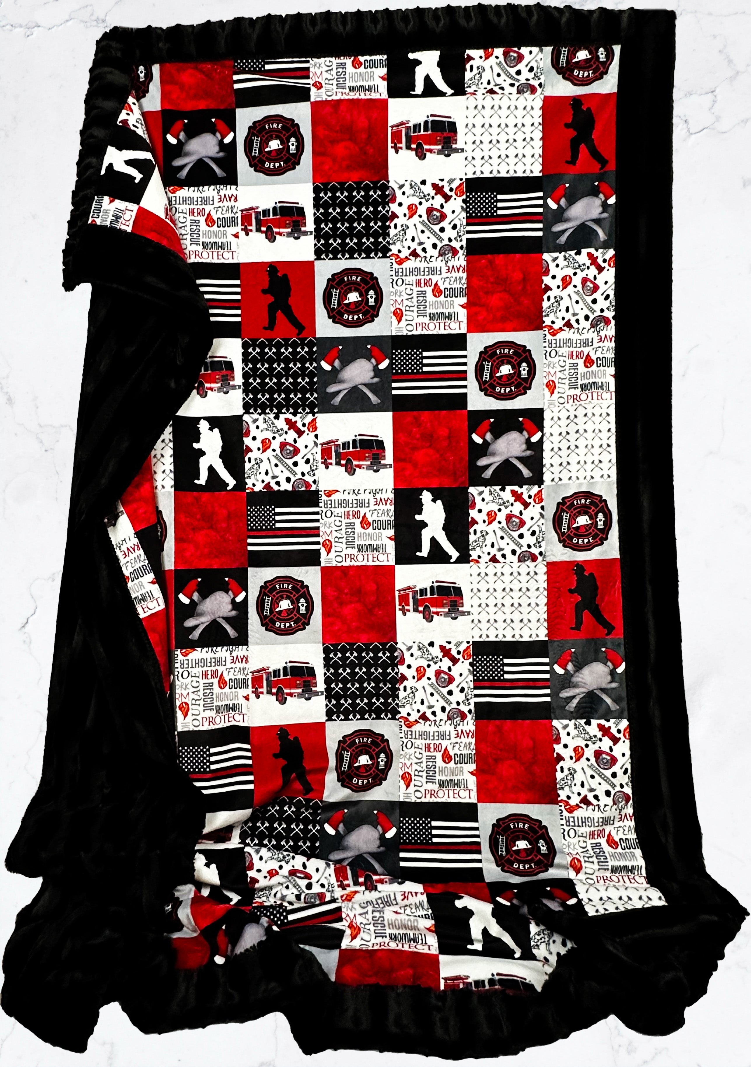 Premium Black Chinchilla Large Blanket 55x75 - Ultra Soft Firefighter Themed Throw Blanket for Cozy Home, Bedroom & Couch - Perfect Gift for Firefighters & First Responders