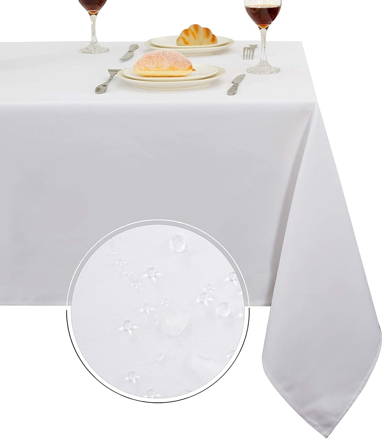 Premium 210GSM Heavy Duty Waterproof Microfiber Tablecloth - Rectangle White Table Cover 70x90 Inch for Indoor & Outdoor Use - Perfect for Dining Tables, Picnics, Parties, and Restaurant Decor