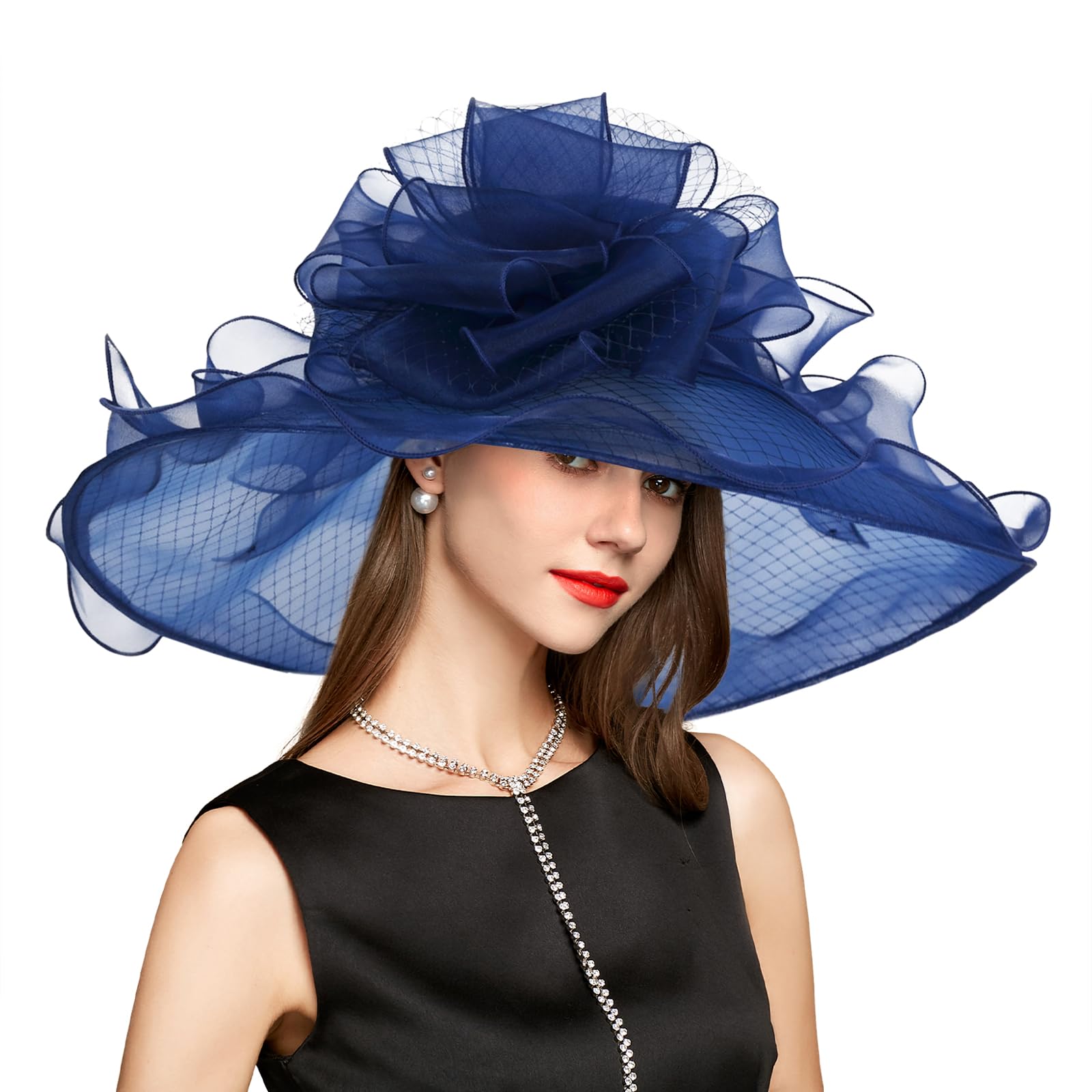 Elegant Derby Hats for Women with Headband Hairpin - Vintage Cloche Kentucky Hats for Ladies - Organza Tea Party Bridal Church Hats - Perfect for Weddings, Garden Parties & Special Occasions