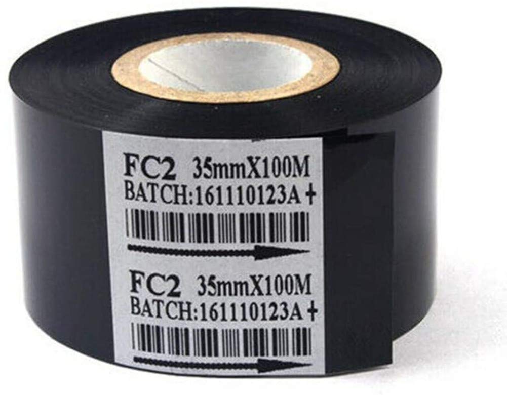 Premium Black 2-Pack 35mm x 100m Thermal Transfer Ribbon for Coder Printers - High-Quality FC2 Hot Stamp Ribbon for Industrial Labeling & Packaging (Ideal for Food, Pharmaceutical & Retail Barcode Printing)