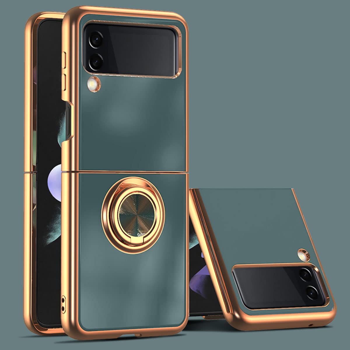 360° Rotating Magnetic Ring Holder Case for Samsung Galaxy Z Flip 4/5G - Electroplated Metal Stand with Soft Silicone Shockproof Cover (Gray) - Perfect for Car Mounting, Hands-Free Viewing & Secure Grip