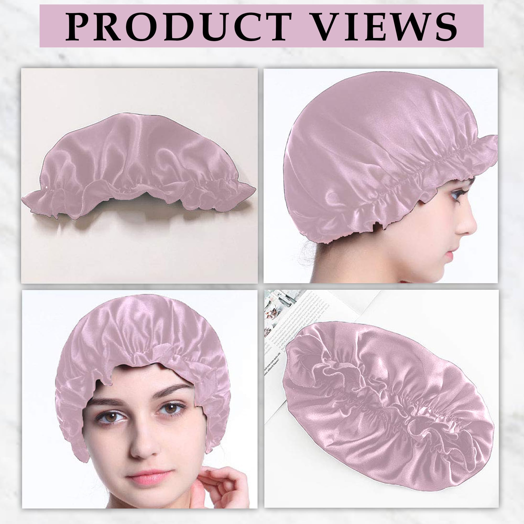 GLUN® Satin Rose Bonnet Hair Protector with 3 Scrunchies - Soft Sleep Cap for Frizz Control, Moisture Retention & Hair Breakage Prevention - Ideal for Curly, Natural & Protective Hairstyles - Perfect for Nighttime, Travel & Salon Visits