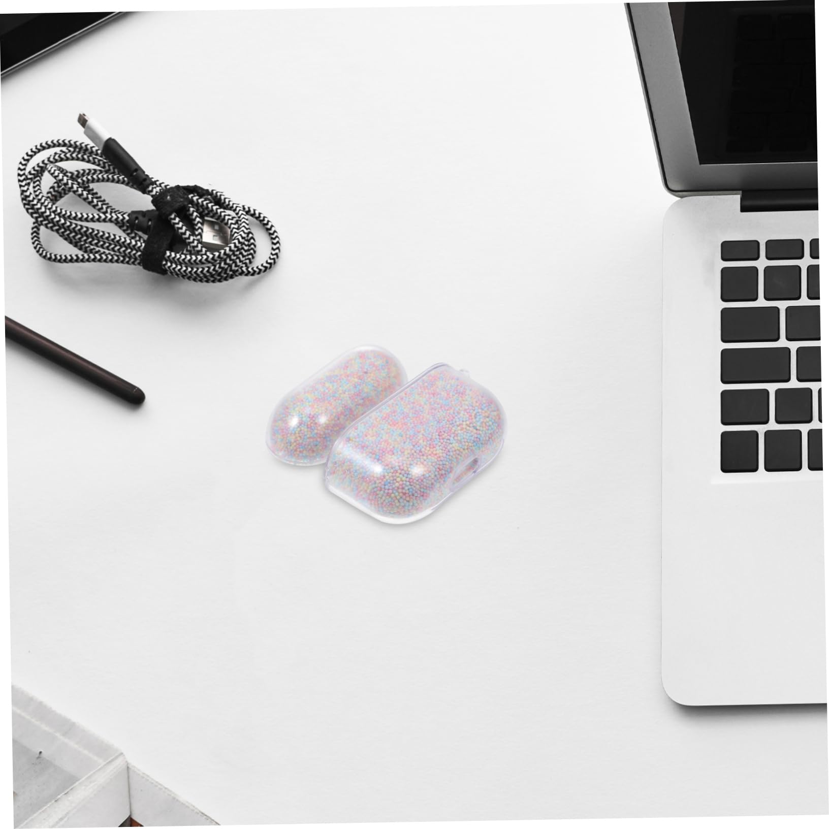 OSALADI 1pc Earphone Case - Protective Headset Cover with Decorative Beads for AirPods, Wireless Earbuds - Portable Storage Pouch for Travel, Gym & Daily Use