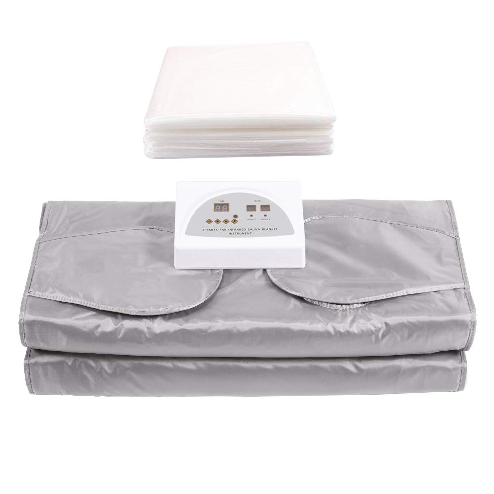 ZZMFORE Infrared Sauna Blanket for Weight Loss & Detox - Digital Electric Heating Pad with 2-Zone Temperature Control, 50 Plastic Films - Portable Slimming Blanket for Home Spa, Relaxation & Body Contouring