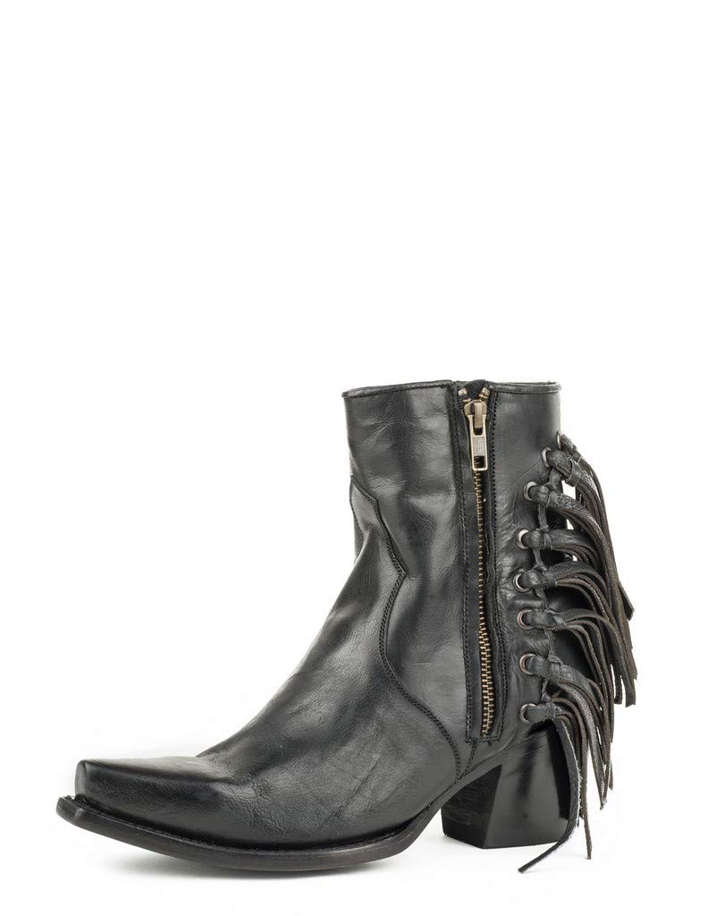 Stetson Women's Black Leather Fringe Ankle Boots - Size 11 | Western Cowgirl Boots for Casual Wear & Country Dancing
