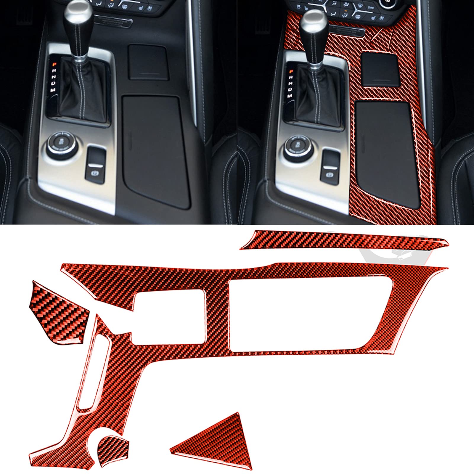 Premium Real Carbon Fiber Cup Holder Cover for Chevrolet Corvette C7 (2014-2019) | Interior Center Console Protector & Decorative Sticker | Red Accent | Enhances Driving Experience & Protects from Spills