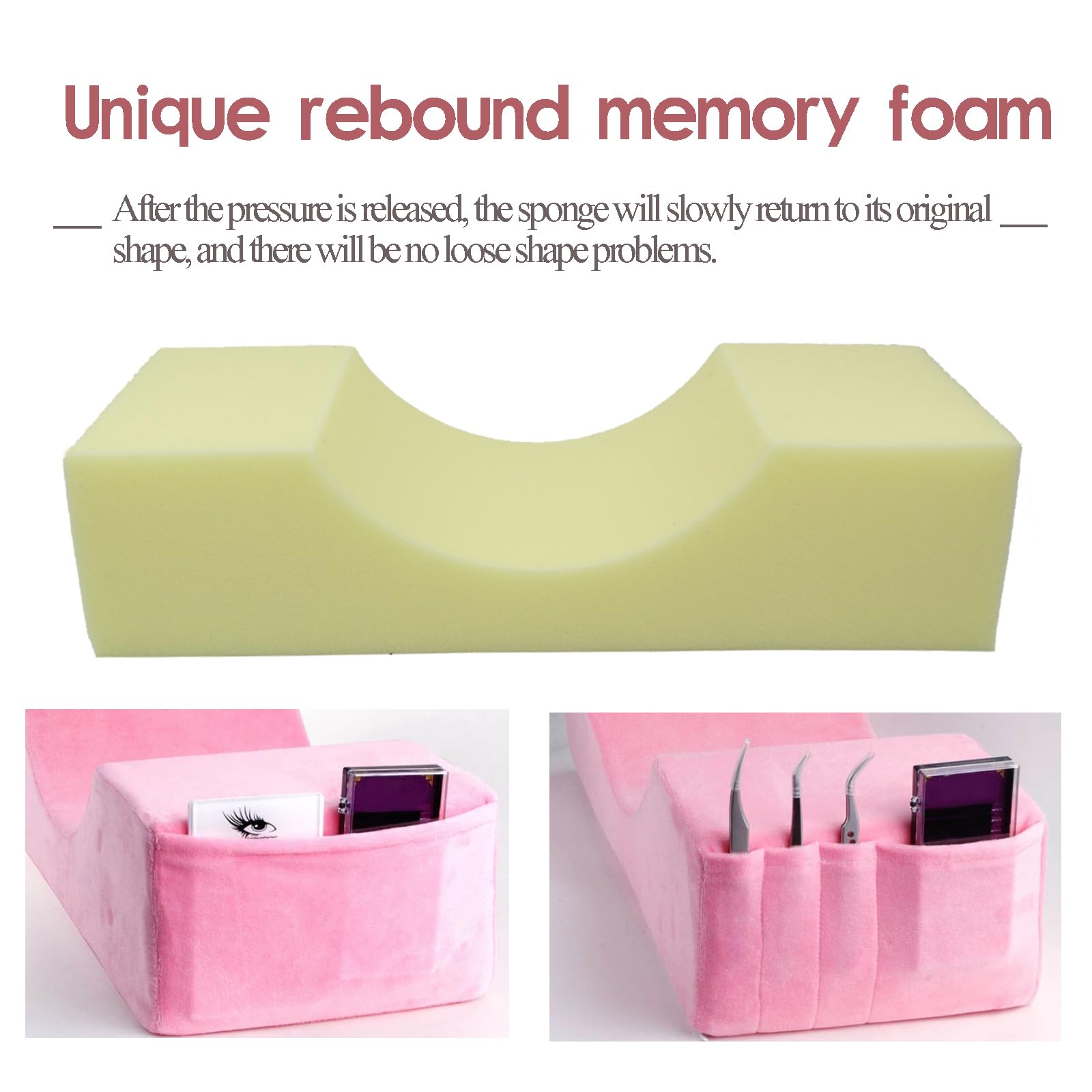 Professional Memory Foam Eyelash Extension Neck Pillow - Soft Velvet Cover for Lash Artists & Salon Use - Ergonomic Cervical Support for Comfortable Lash Application (Pink) - Perfect for Eyelash Extensions, Microblading & Beauty Treatments
