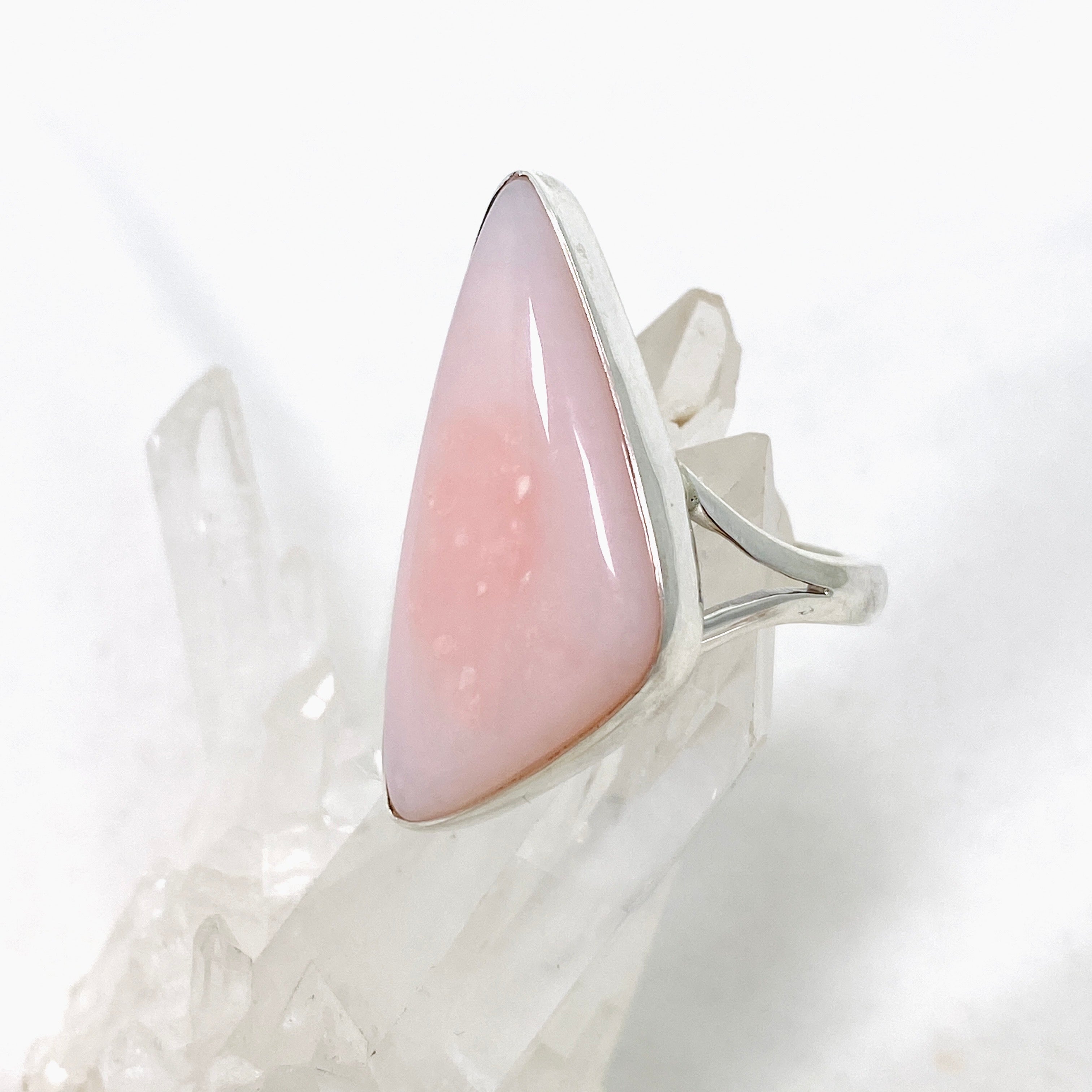 Pink Opal Freeform Cabochon Split Band Ring - Size 11 - KRGJ3309 - Perfect for Boho Jewelry, Wedding Accessories & Everyday Wear