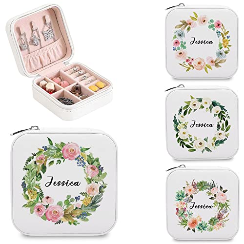 White Jewelry Box-Watercolor wreath&Name