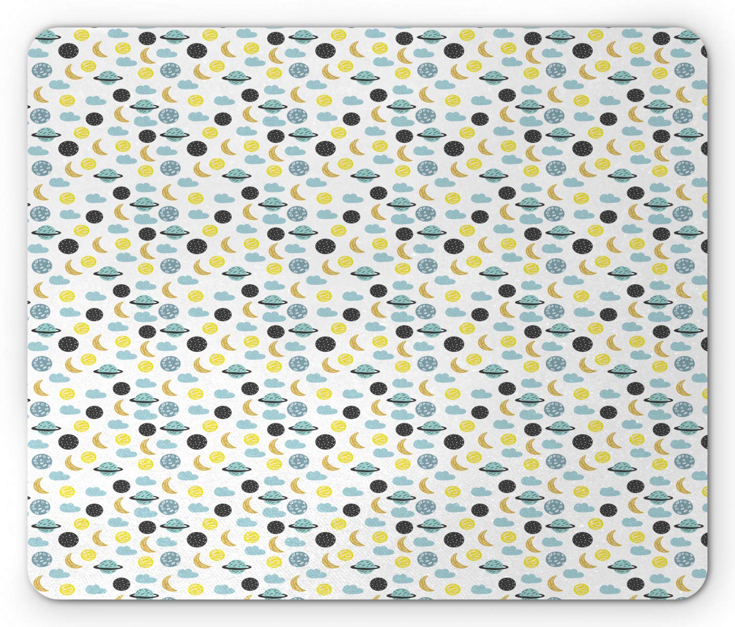 Ambesonne Moon Themed Mouse Pad - Non-Slip Rubber Gaming Mousepad with Crescent, Planets & Clouds Doodle Pattern - Standard Size Rectangle Desk Mat for Office, Computer, Laptop & Home Workspace