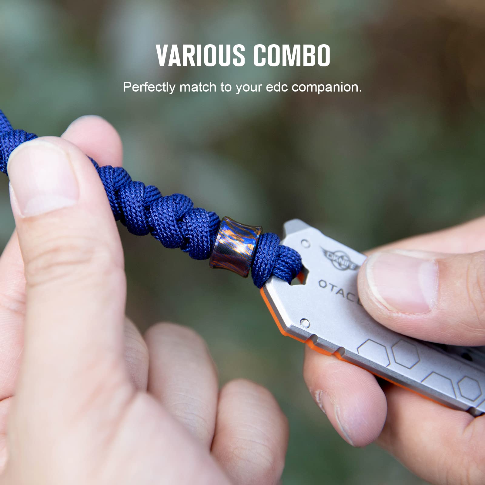 Premium Titanium Damascus Bead - OKNIFE EDC Knife Bead with Paracord Lanyard, Compact & Lightweight for Tactical Gear, Keychains, Flashlights & Outdoor Accessories | Perfect for Camping, Hiking & Survival Kits