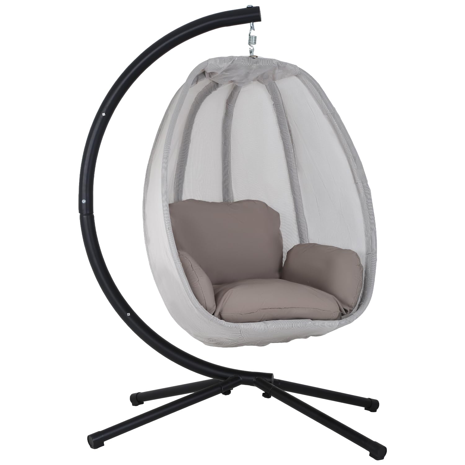 Comfy Egg Hanging Chair with Stand - Heavy Duty Indoor/Outdoor Hammock Chair with Breathable Fabric & Cushions - Perfect for Patio, Bedroom, Garden, Poolside Relaxation - Grey