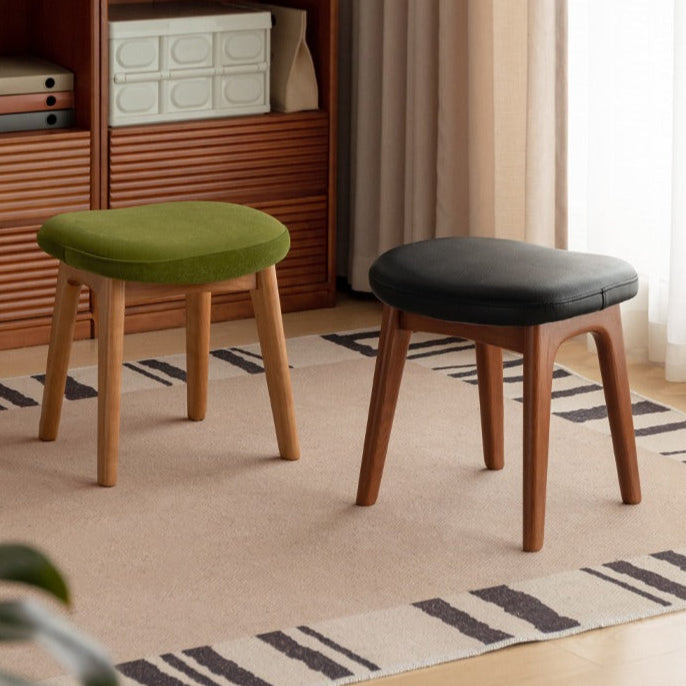 Premium Oak & Cherry Solid Wood Makeup Stool - Soft Cushioned Vanity Seat for Dressing Table, Bedroom, and Salon Use