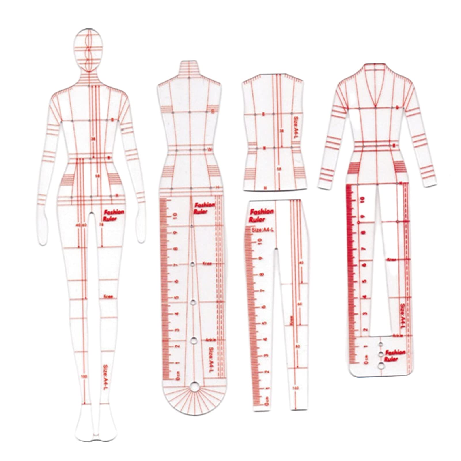 4 Pcs French Curve Ruler Set for Sewing, Dressmaking & Fashion Design - Tailoring Templates for Human Body Patterns (Perfect for DIY Clothing, Costume Making & Professional Garment Design)