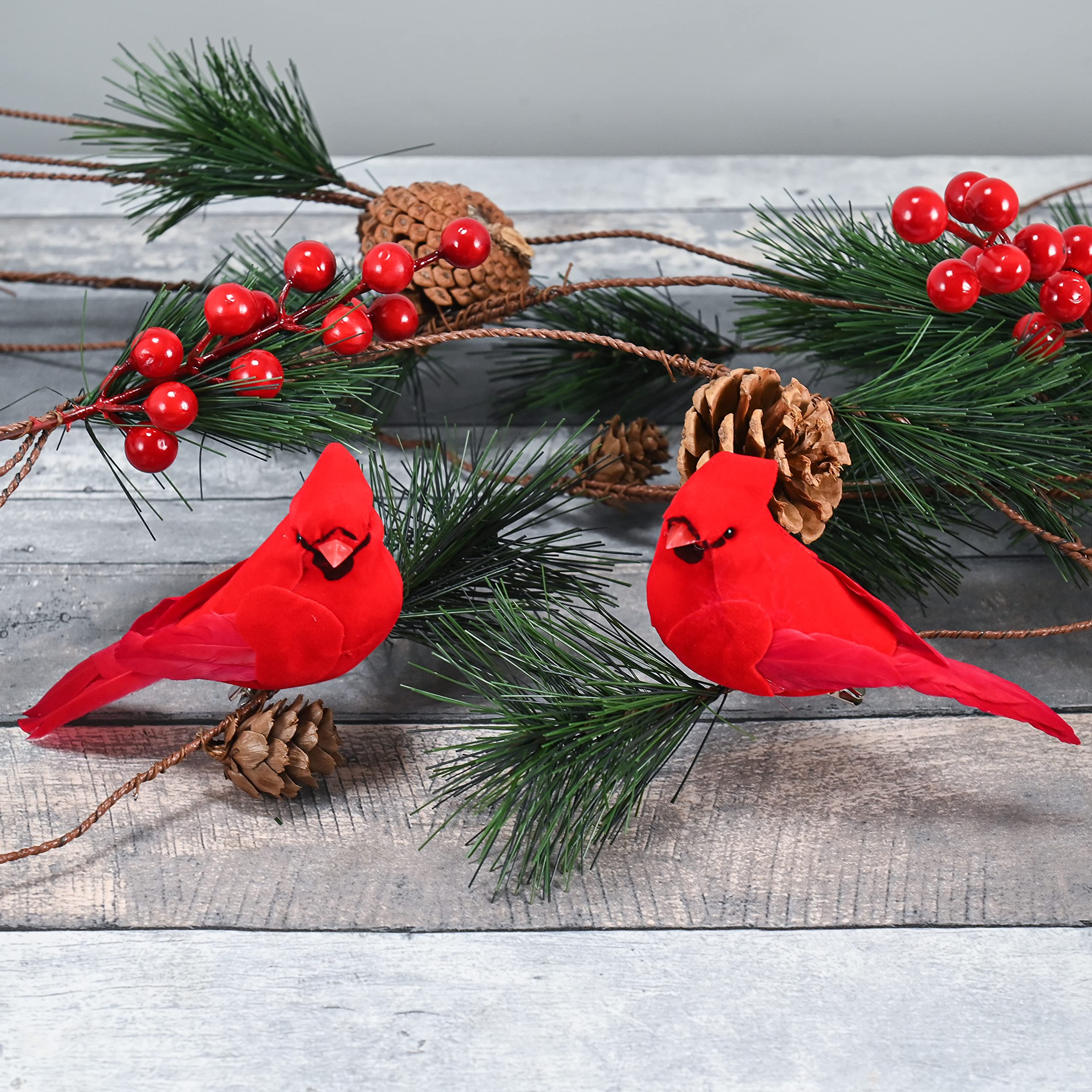 12-Pack 3.5 Inch Red Cardinal Christmas Ornaments - Realistic Velvet Feather Clip-On Artificial Birds for Holiday Tree Decorations - Perfect for Christmas Trees, Wreaths, Mantels & Festive Home Decor