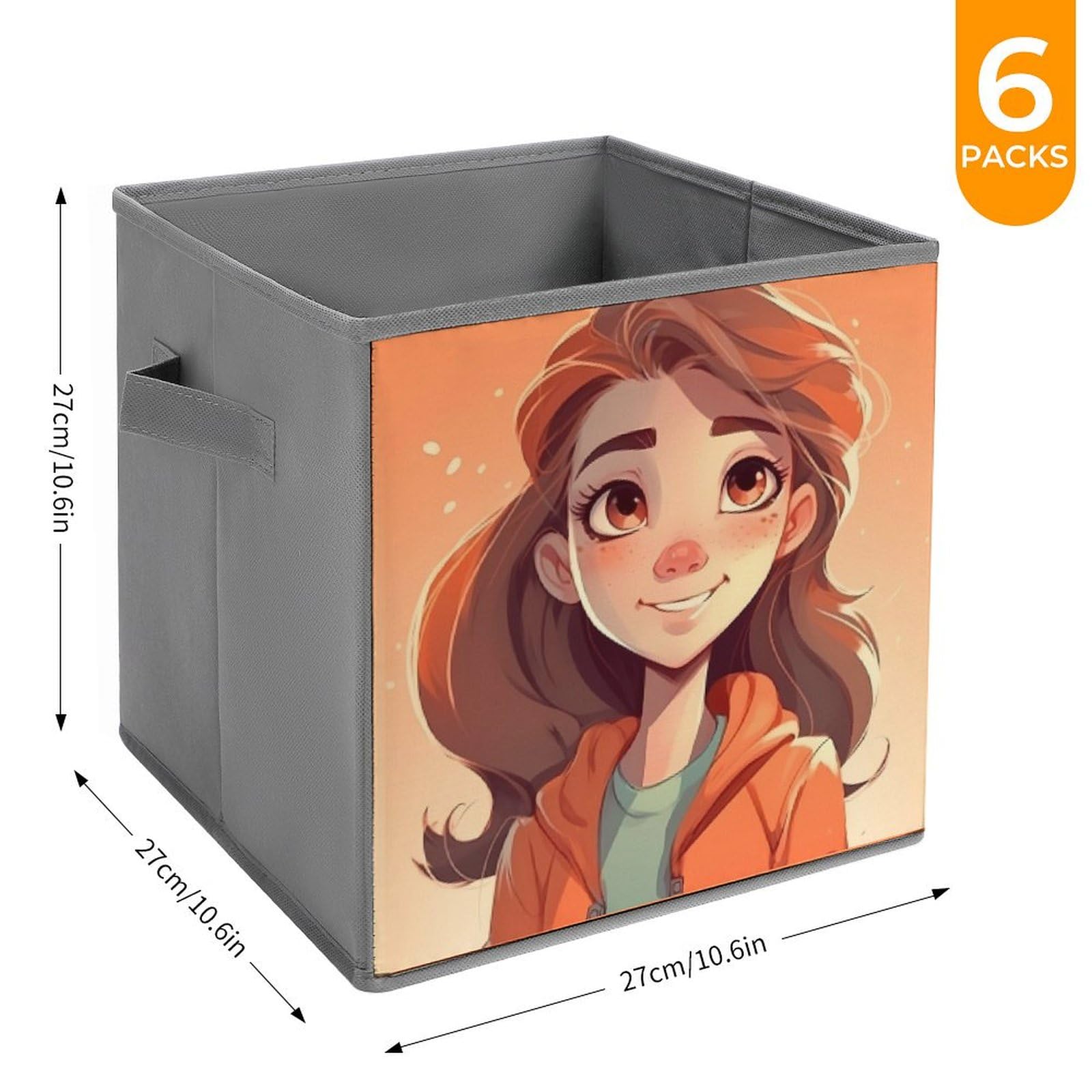 6-Pack Cartoon Girl Collapsible Storage Bins with Handles - Large Foldable Closet Organizer Baskets for Clothes, Toys & Home Organization - Perfect for Bedroom, Kids Room & Dorm Storage Solutions