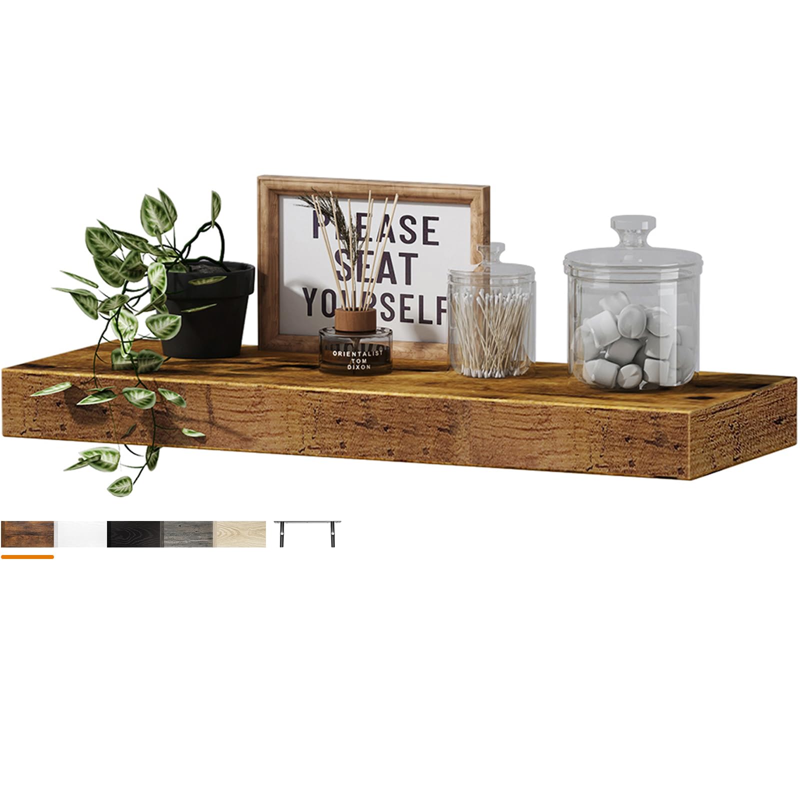 QEEIG 16 Inch Floating Shelf Set of 1 - Rustic Brown Wall Mounted Shelf for Bathroom, Bedroom, Kitchen & Living Room - Farmhouse Style Small Book Shelf (015-BN1) | Perfect for Organizing Books, Decor & Essentials in Small Spaces