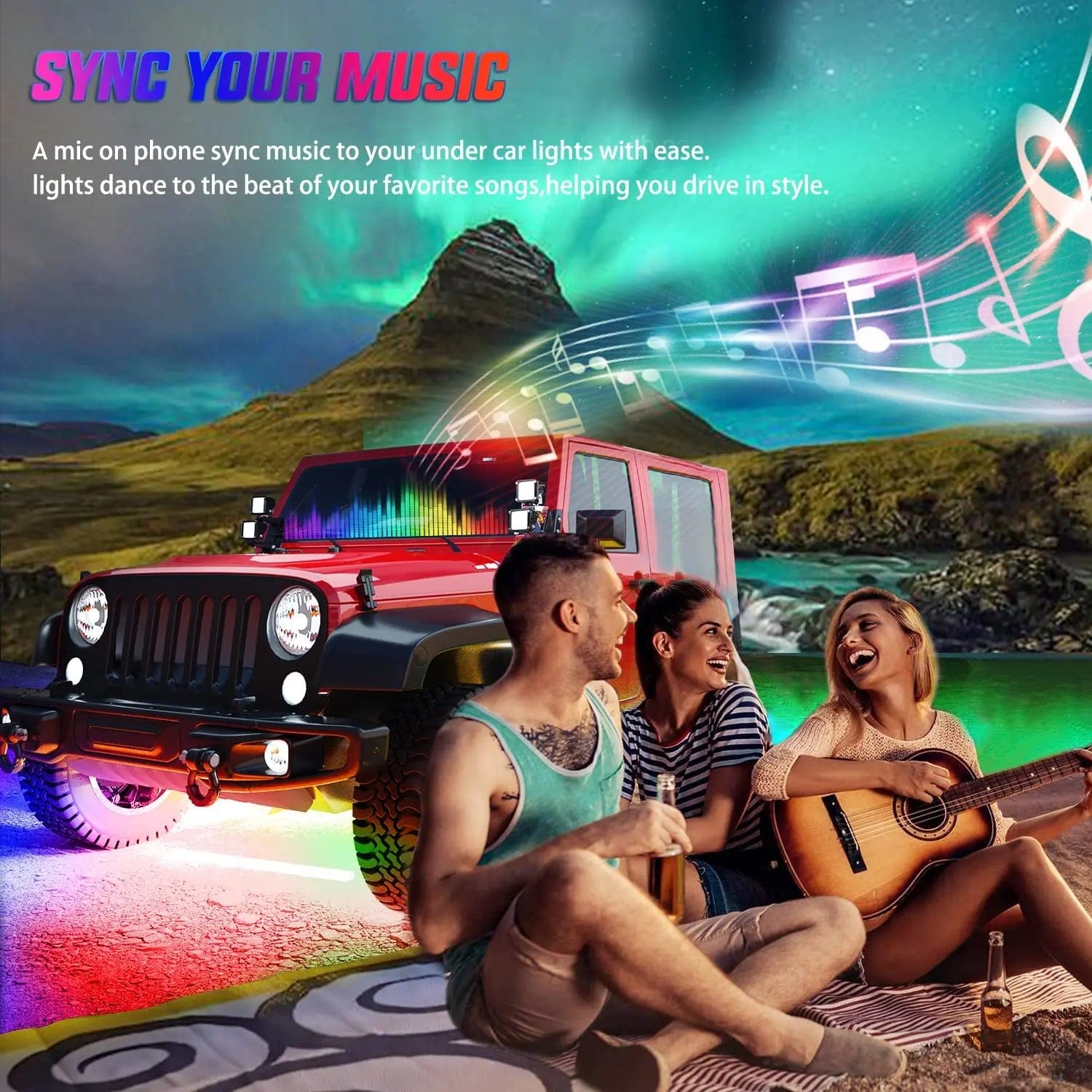 300 LEDs RGBIC Underglow Neon APP Remote Control LED Strip Lights (6 Pack) - Perfect for Bedroom, Gaming Room, and Party Decor