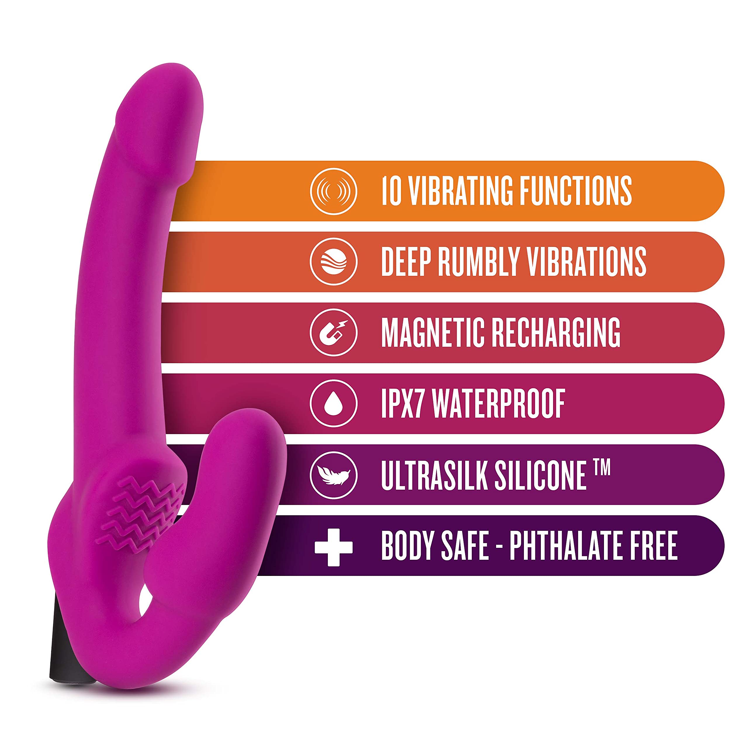 Blush Novelties Temptasia Estella Strapless Silicone Dildo with 10 Powerful Waterproof Vibration Modes - Adult Sex Toy for Women Couples - Perfect for Solo Play, Couples Intimacy & Sensual Exploration (Pink)