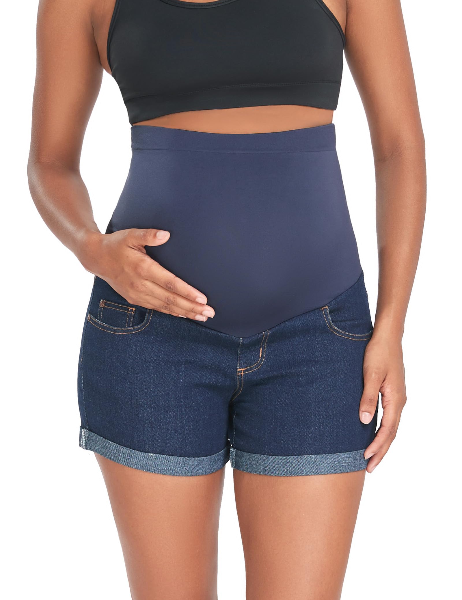 HOFISH Women's Maternity Denim Shorts - Over The Belly Stretchy Comfortable Jean Shorts for Pregnancy, Casual Wear & Workout - Perfect for Summer, Beach & Everyday Maternity Outfits