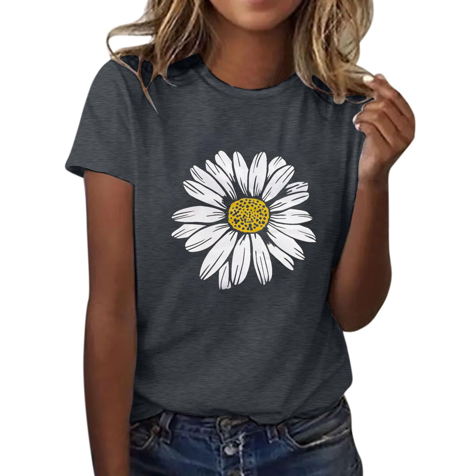 Women's Sunflower Graphic T-Shirt - Cute Floral Summer Tee, Loose Fit Crew Neck Short Sleeve Top for Casual Wear | Perfect for Beach Outings, Picnics & Summer Fashion