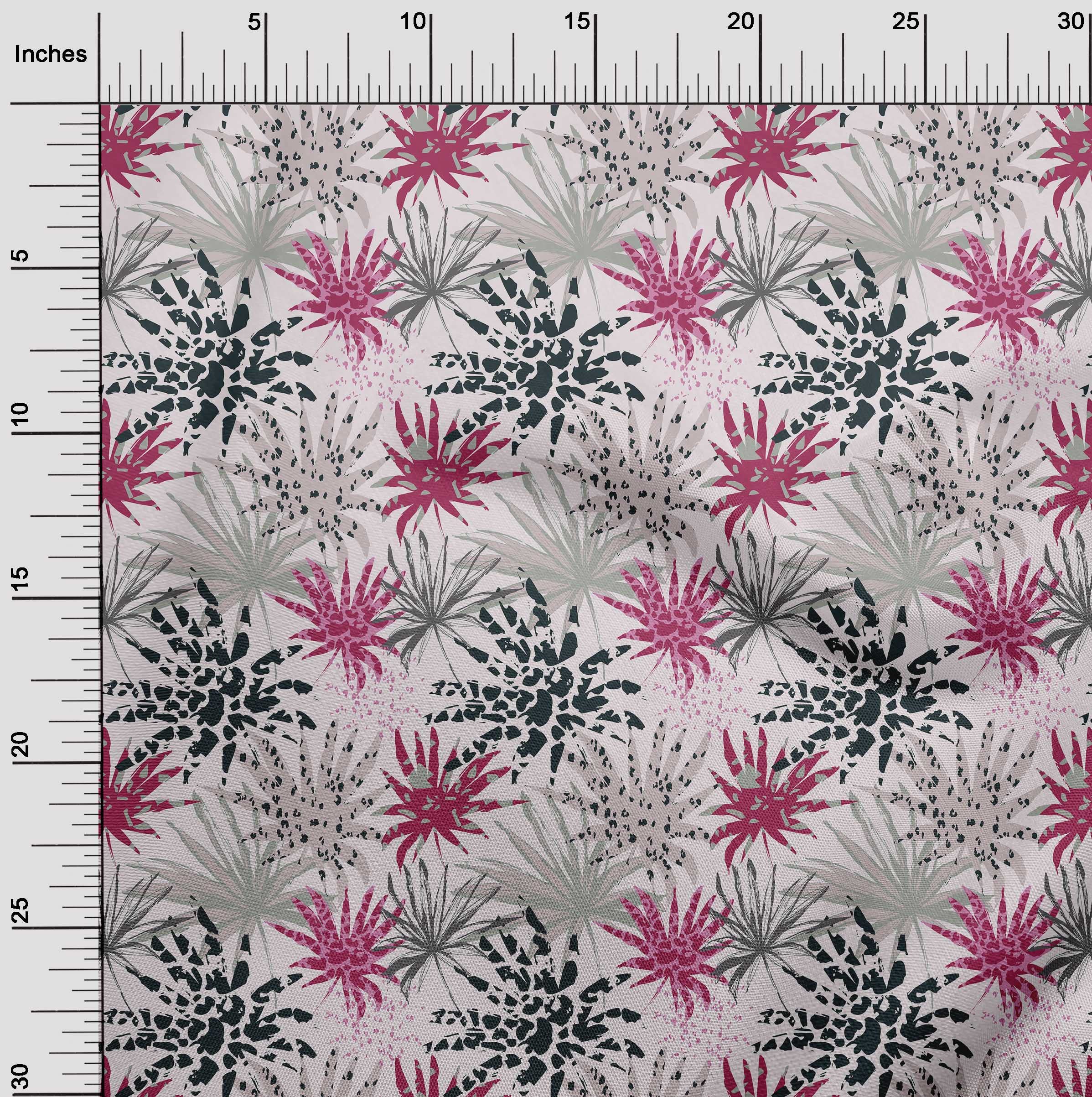 Premium 100% Cotton Cambric Fabric - Pink Tropical Leaf Print with Textured Design, 42 Inches Wide (Sold by The Yard) | Perfect for Dresses, Blouses, and DIY Sewing Projects