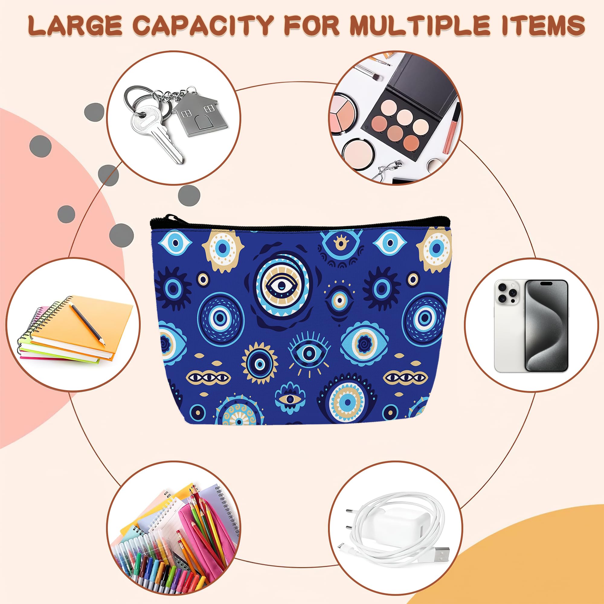 Stylish Evil Eye Makeup Bag for Women & Girls - Waterproof Travel Cosmetic Organizer with Zipper Pouch | Perfect for Gym, Vacation & Daily Use