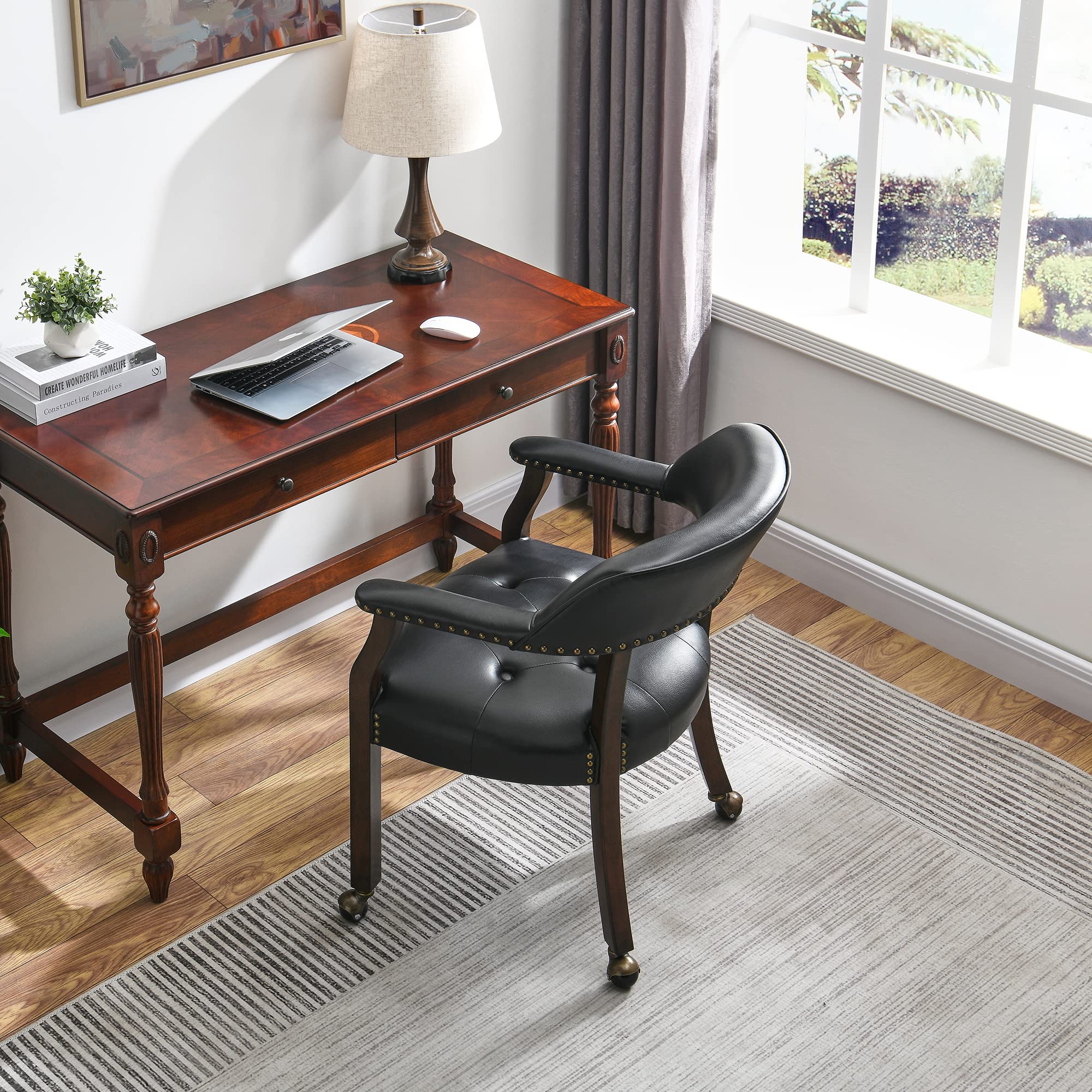 MODERION Large Dining Chairs with Solid Wood Legs - Executive Office Desk Chairs with Wheels & Classic Swivel Upholstered Accent Chairs, 31.5