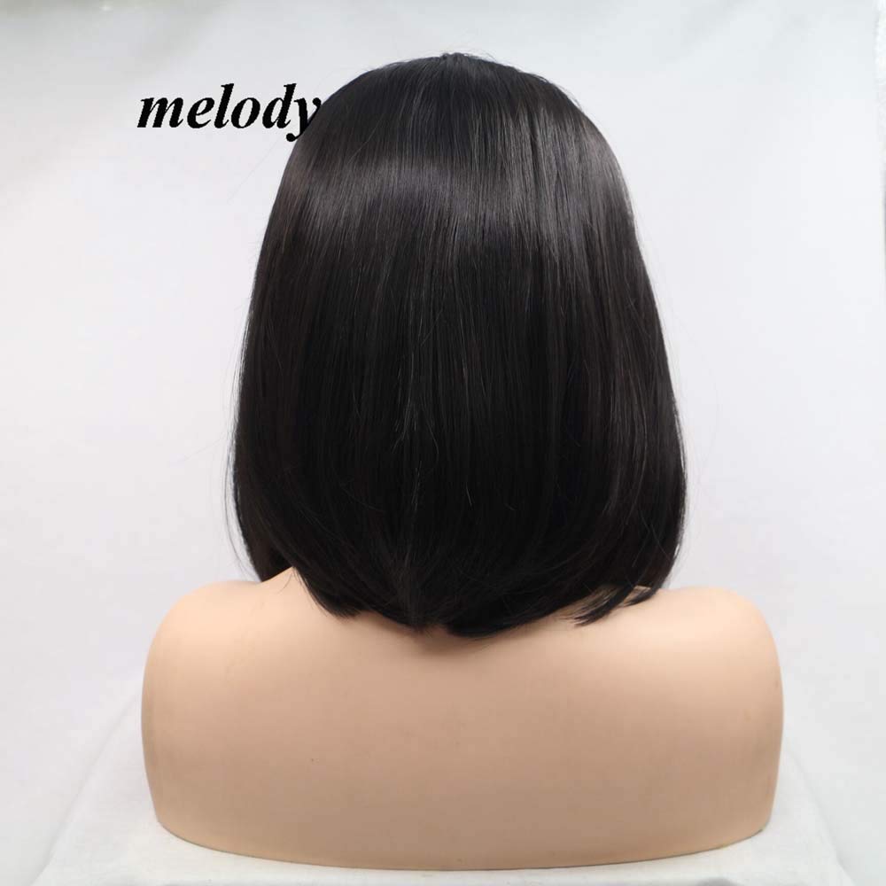 Natural Black Synthetic Lace Front Wig - Short Bob Straight Hair 14