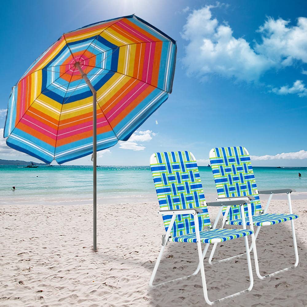 2 Pack Heavy Duty Camping Chairs for Adults - Portable Folding Lawn Chairs with Cup Holder, Webbed Design for Patio, Deck, Beach, Backyard, Poolside & Outdoor Use (Blue) - Perfect for Picnics, BBQs, Concerts and Camping Trips