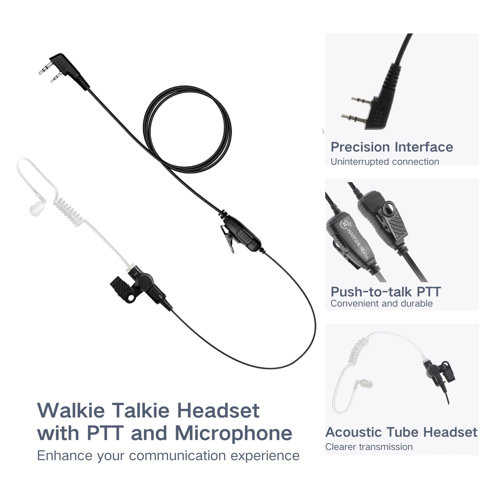 2025 New Walkie Talkie Earpiece with Mic - Compatible with Kenwood, Baofeng, SAMCOM, BTECH, Retevis Radios (UV-5R, BF-F8HP, UV-82HP, UV-888S) - Acoustic Tube Headset for Security, Construction & Outdoor Adventures